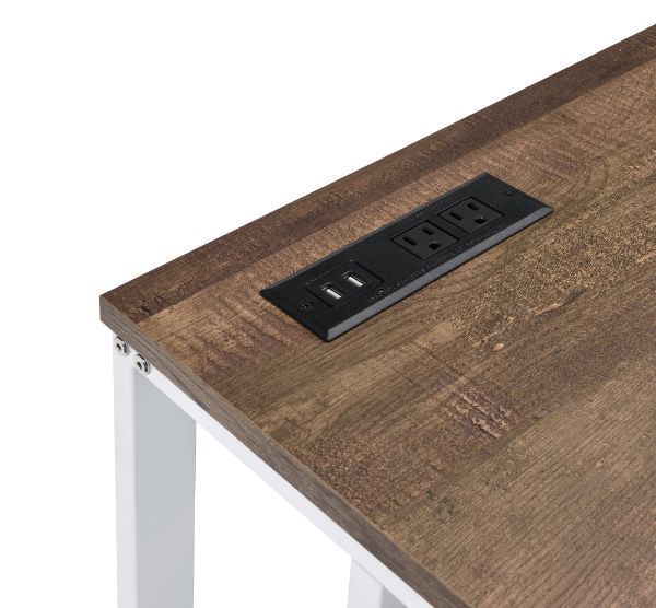 Modern Walnut and White Writing Desk with USB Port for Contemporary Workspaces