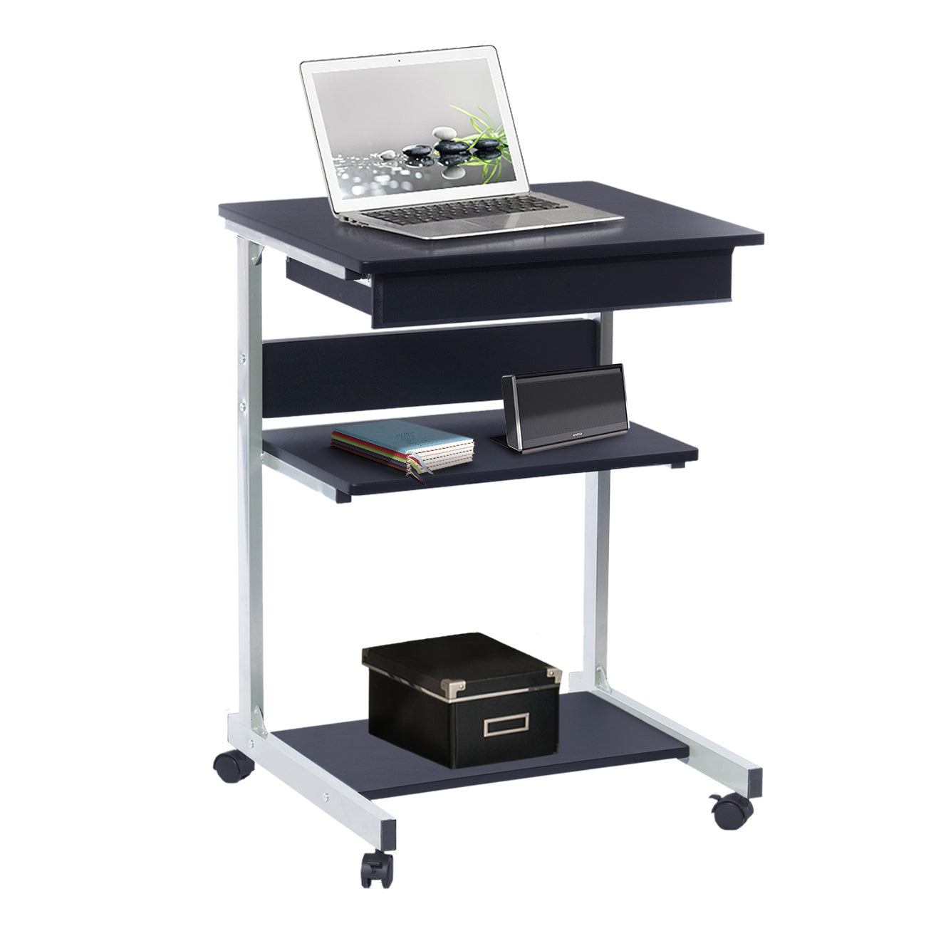 Rolling Laptop Cart with Storage in Graphite