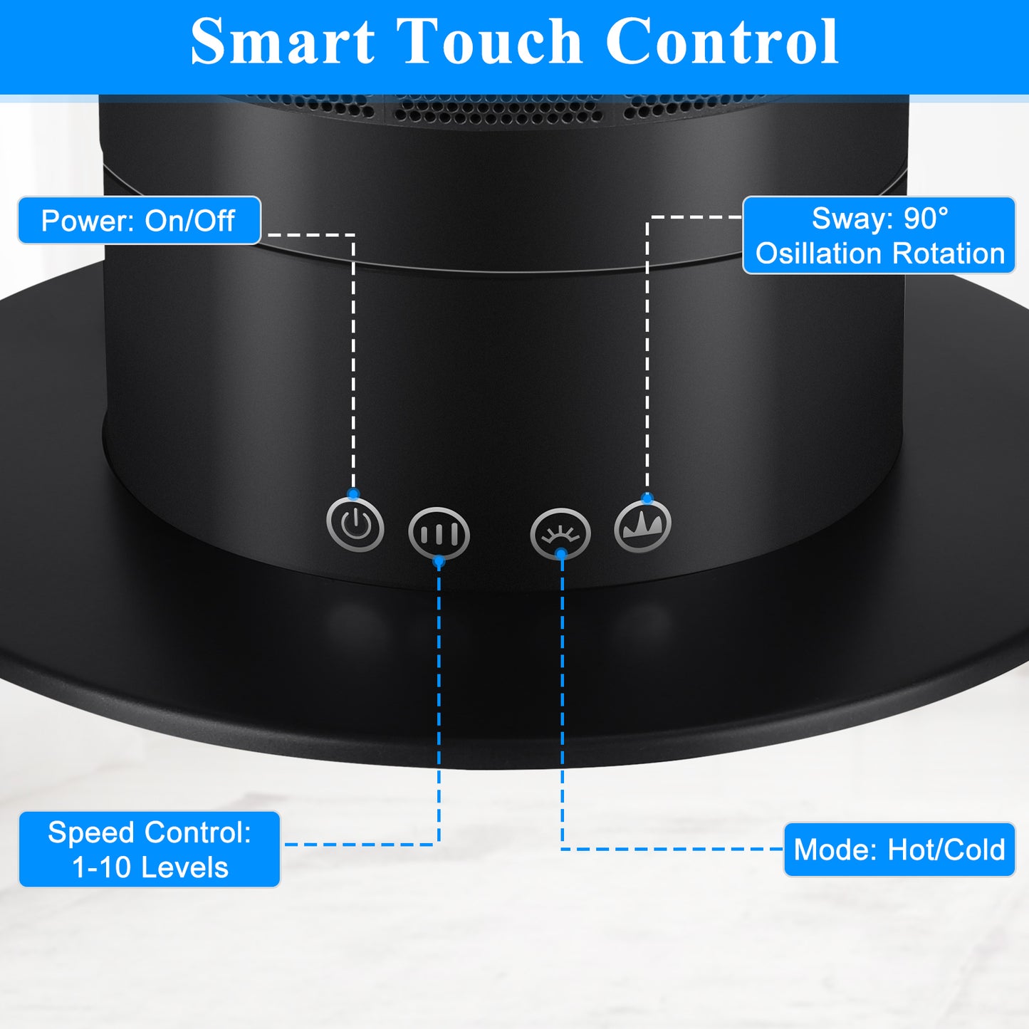 HealSmart 26-inch Bladeless Tower Fan Heater & Cooling Combo with Remote Control - Black