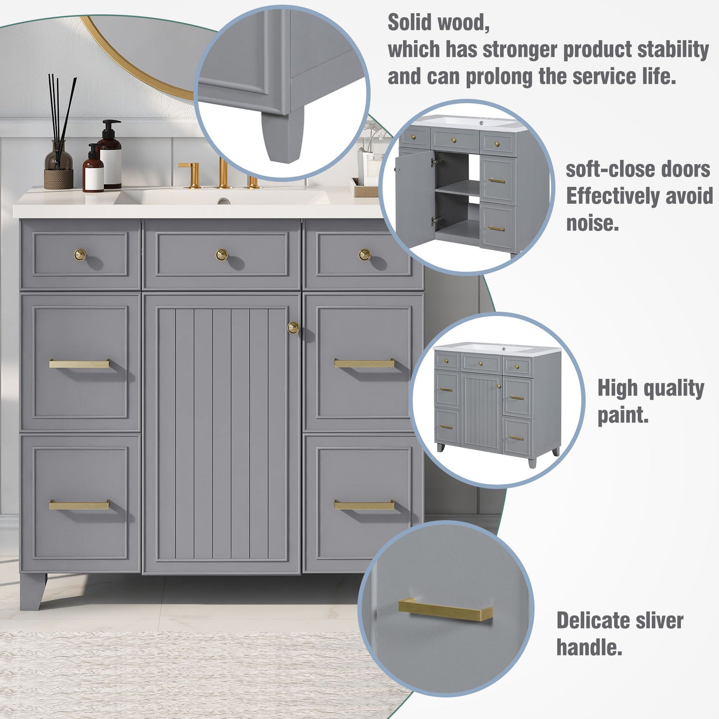 36" Bathroom Vanity Cabinet with Sink Top Combo Set, Grey, Single Sink, Shaker Cabinet with Soft Closing Door and Drawer