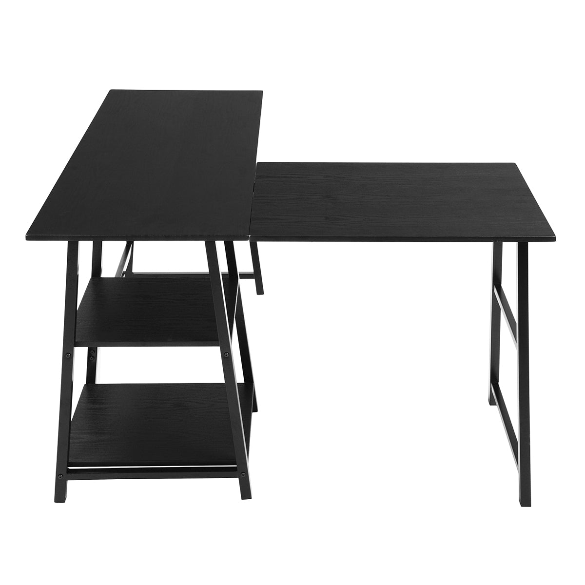 Black L-Shaped Corner Desk with Open Shelves, 43.5W X 27.6 D