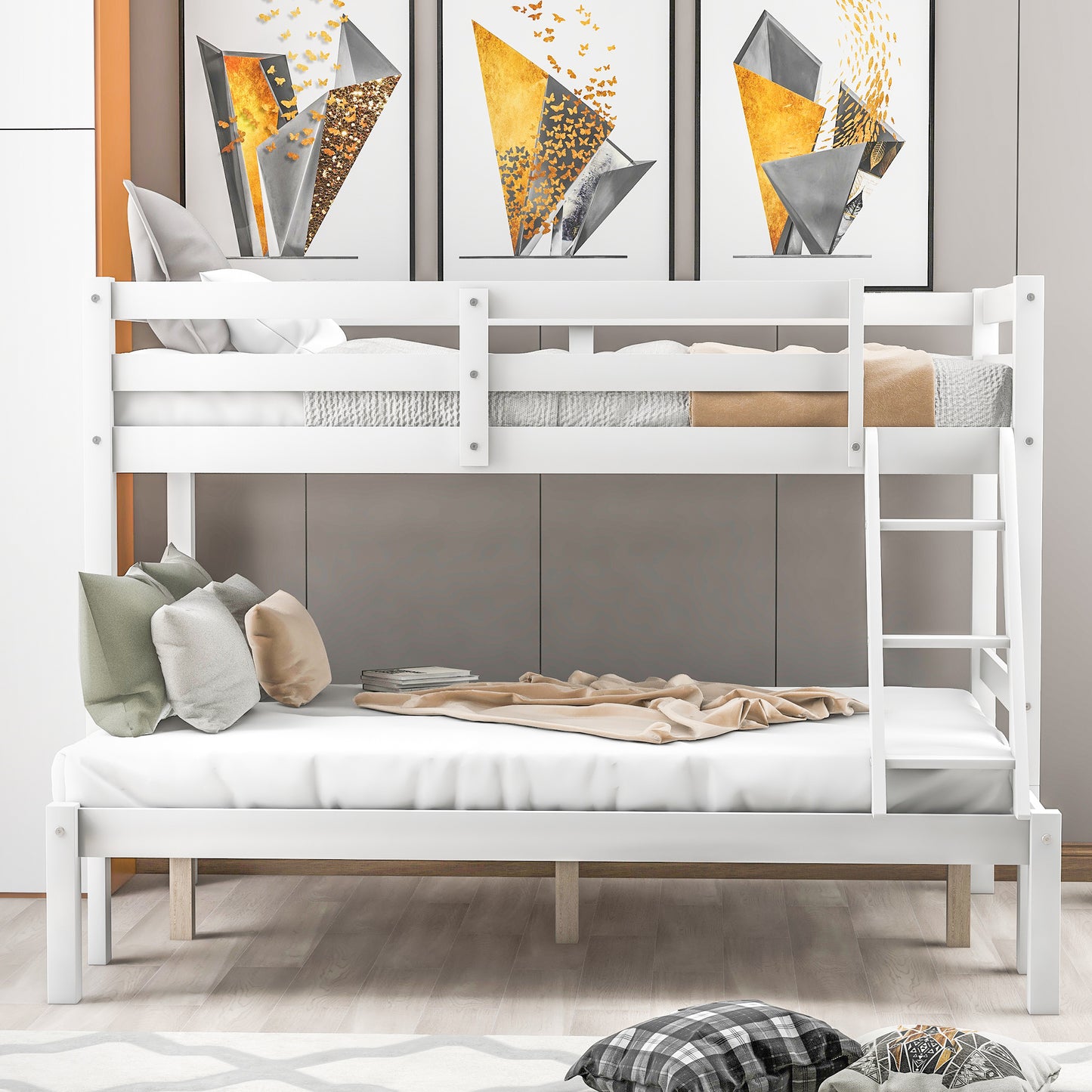 White Twin Over Full Bunk Bed with Versatile Design