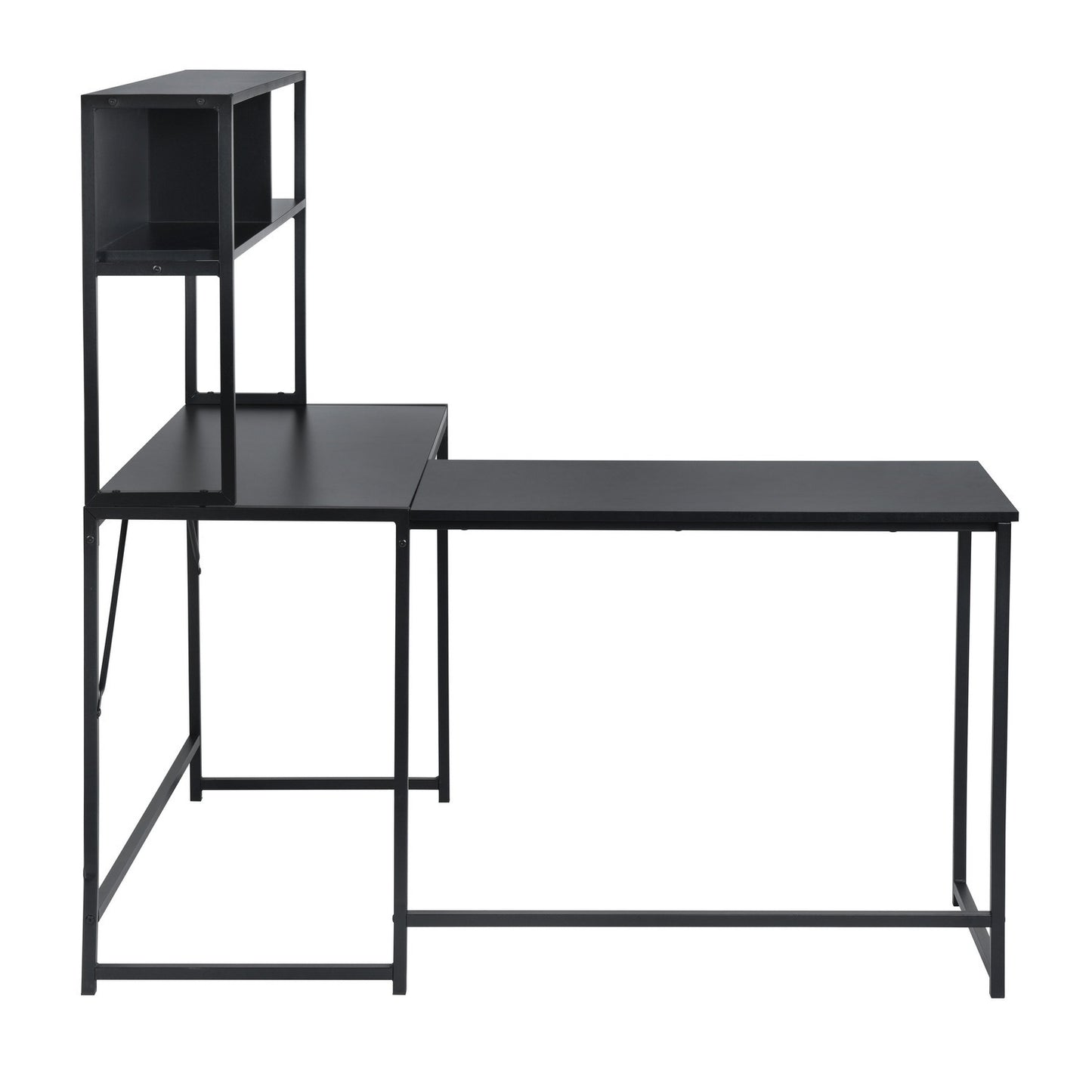 Spacious Industrial L-Shaped Desk with Hutch and Storage Shelves for Gaming