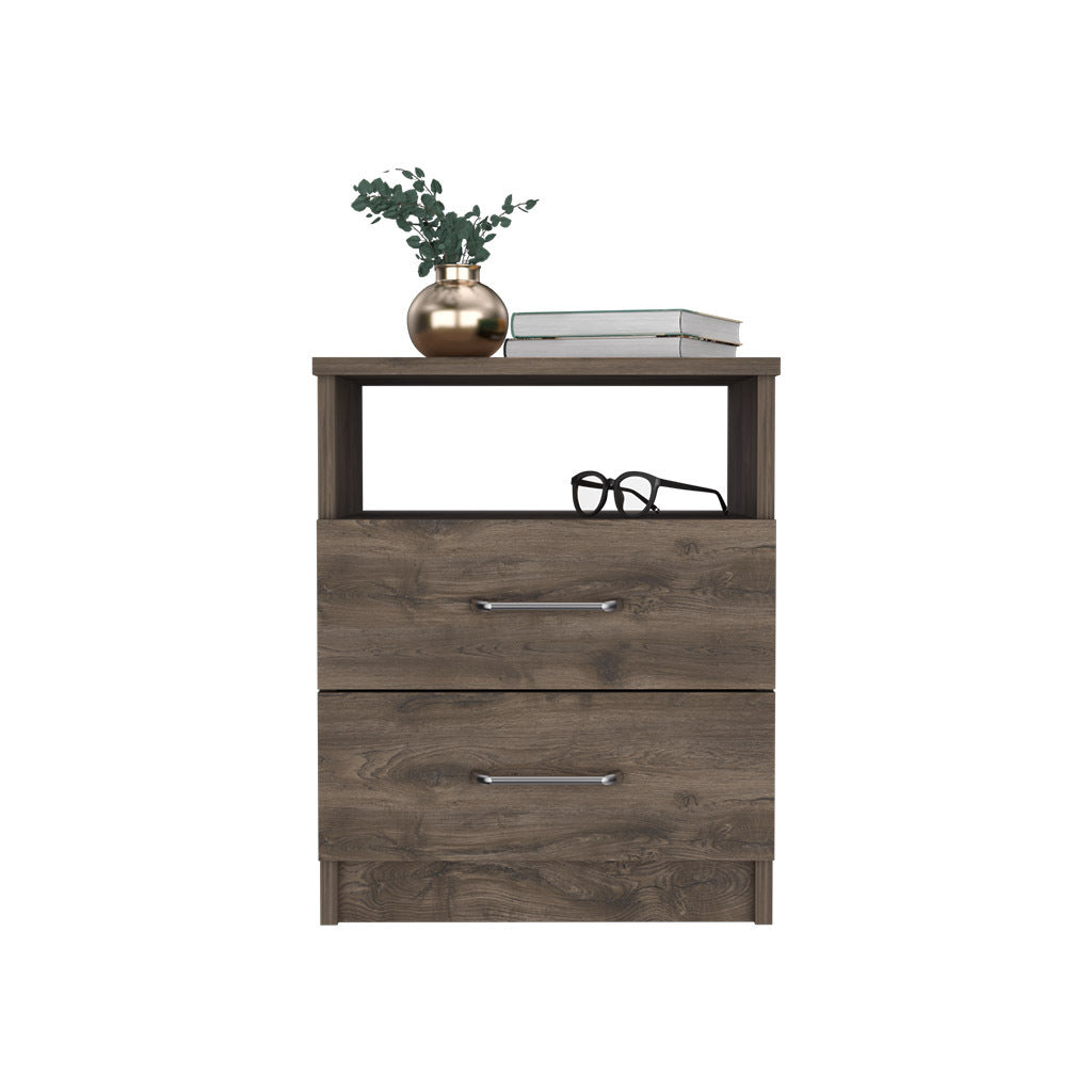 Nightstand Olienza, Two Drawers, One Shelf, Dark Brown Finish