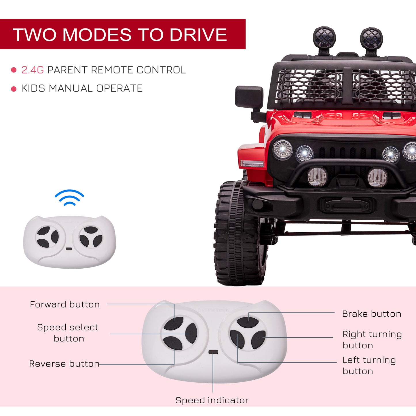 Aosom 12V Kids Ride On Truck with Parent Remote Control, Electric Battery Powered Toy Car with Spring Suspension, Adjustable Speed, LED Lights and Horn, Red