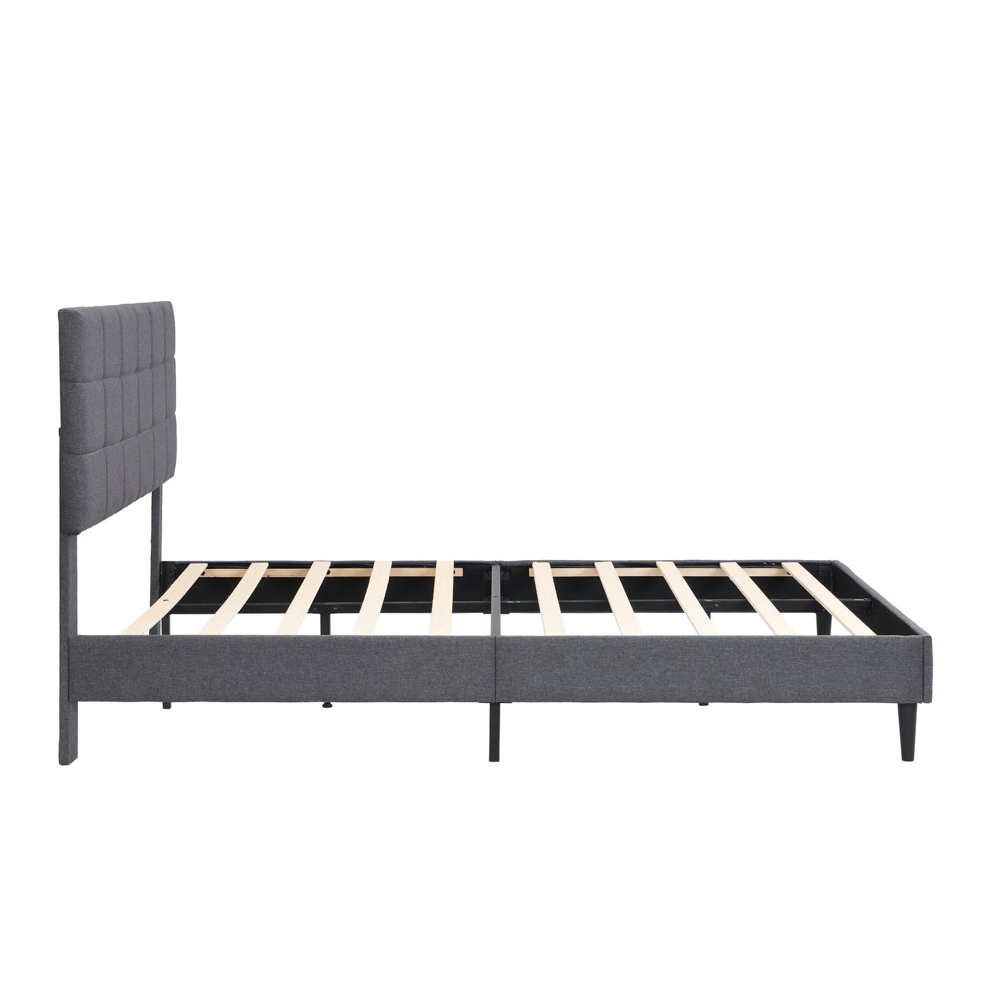 Full Size Platform Bed Frame with Fabric Upholstered Headboard and Wooden Slats, No Box Spring Needed/Easy Assembly, Grey