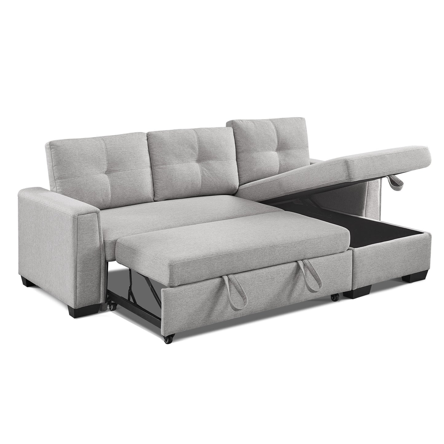 Modular Reversible Sleeper Sectional Sofa with Storage Chaise - Light Grey