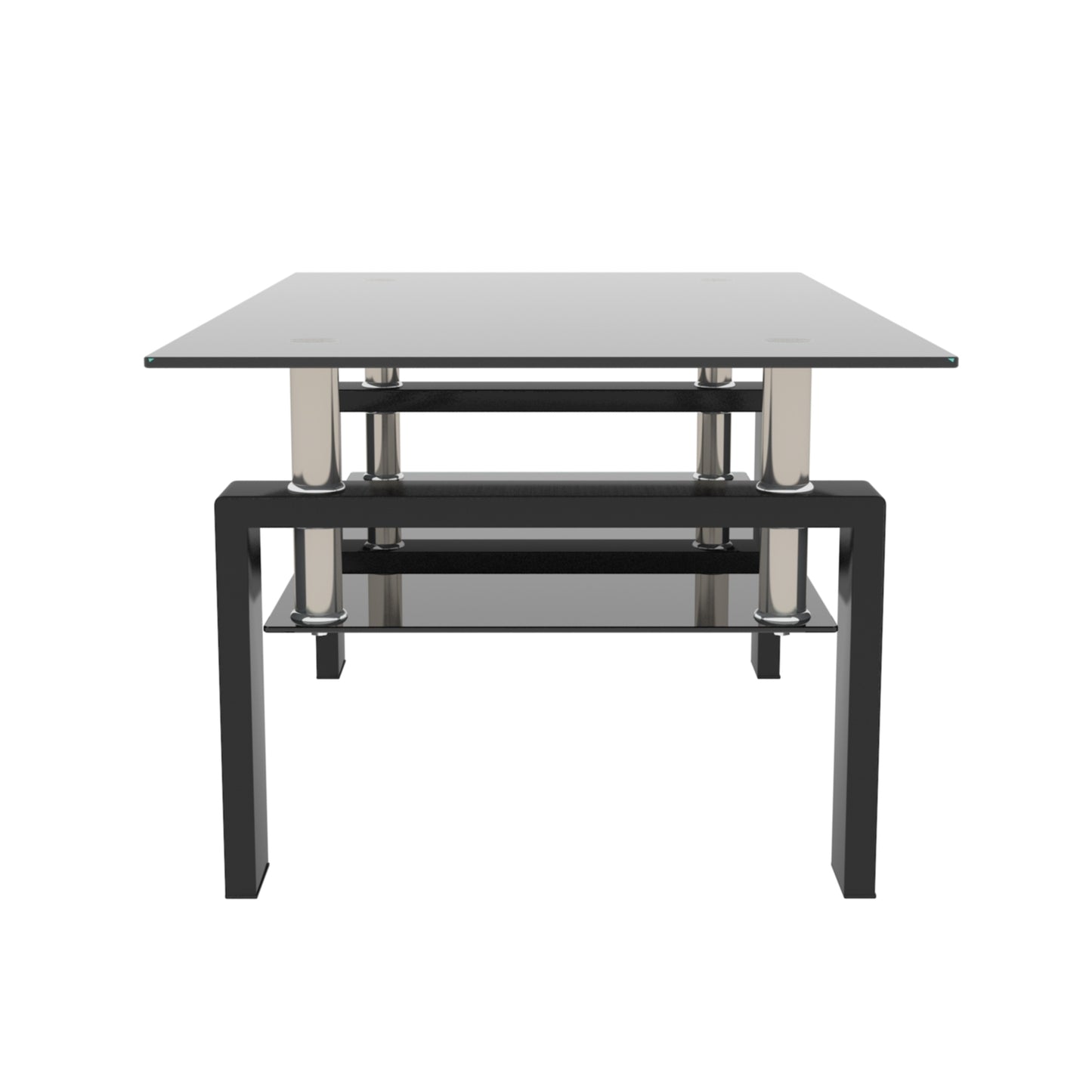 Sleek Rectangular Black Glass Coffee Table with Storage Space