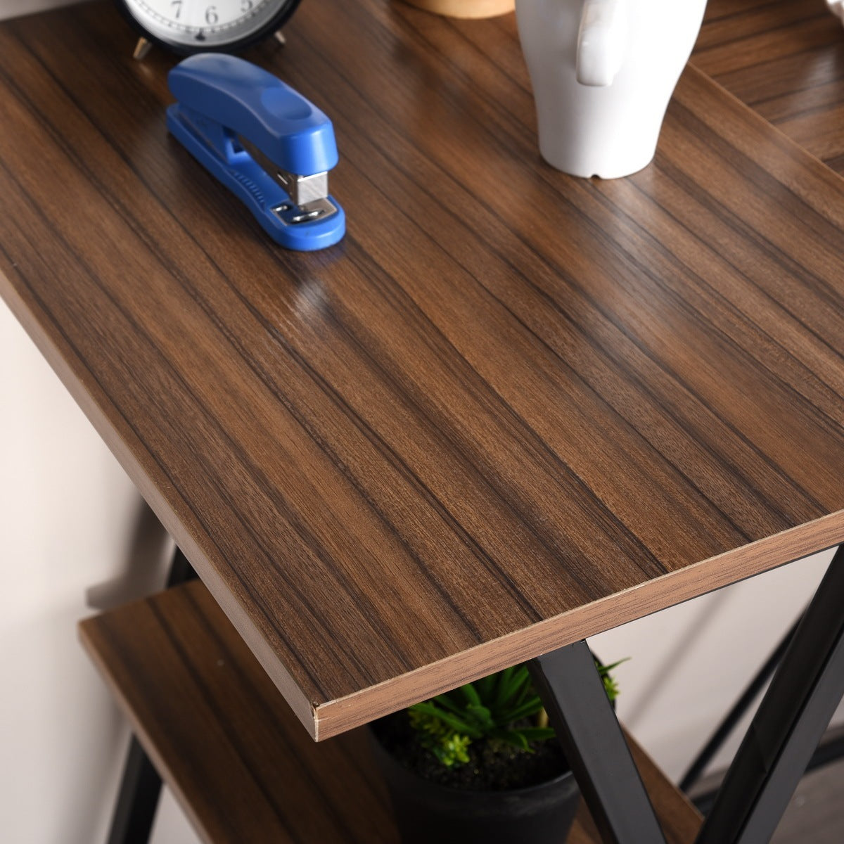 Brown and Black Computer Desk with Two Layers for Efficient Work Completion