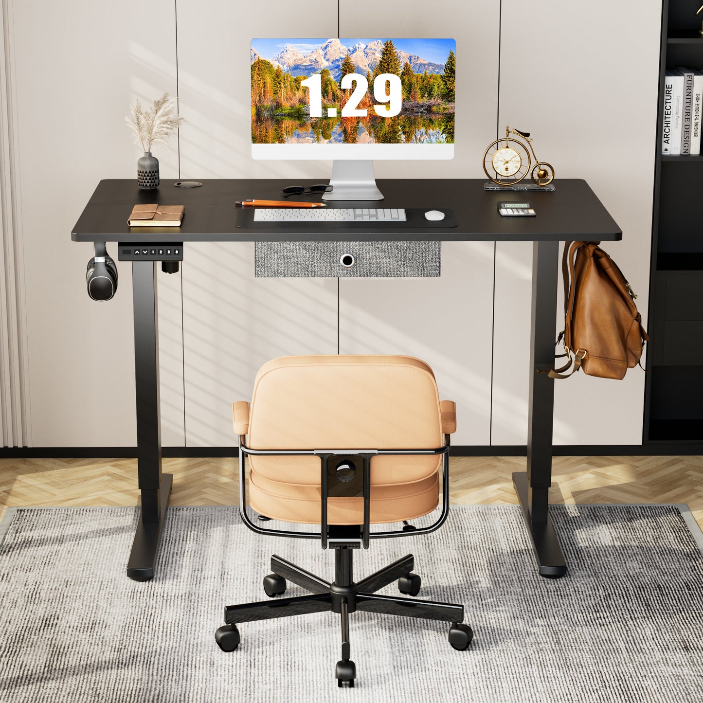 Adjustable Height Electric Standing Desk with Spacious Drawer - Black, 48 x 24 Inches