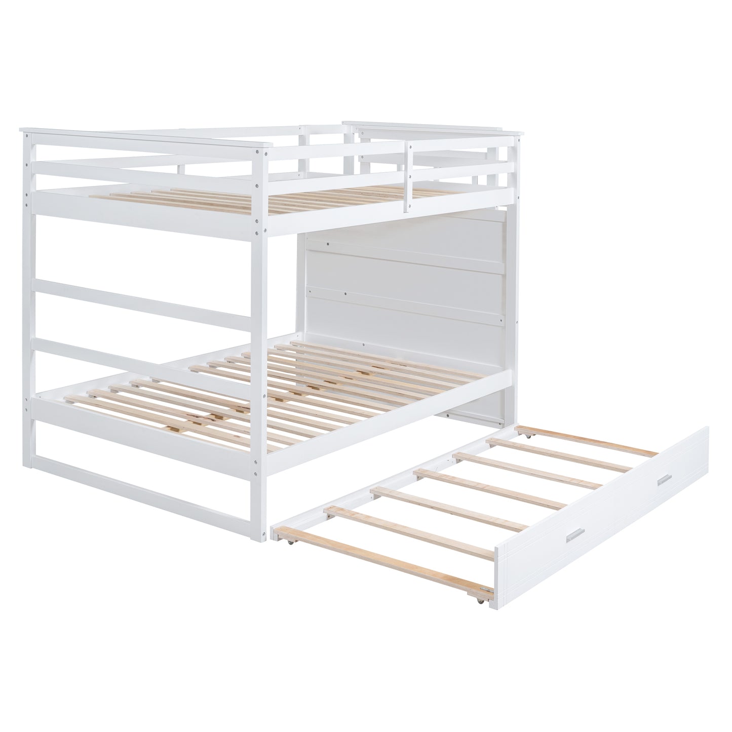 White Full-Over-Full Bunk Bed with Staircase and Trundle