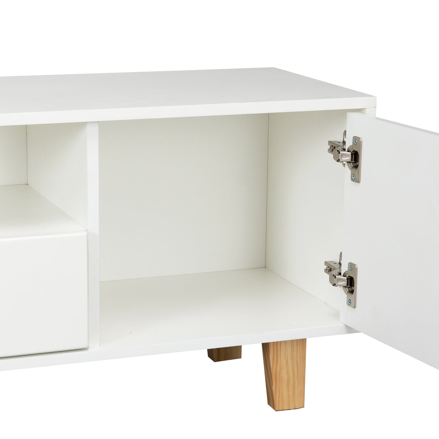 White LED TV Stand with Drawers and Open Grid Storage for TVs up to 65 inches