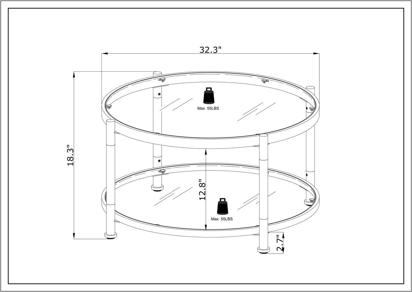 Contemporary Glass and Chrome Coffee Table with Acrylic Legs