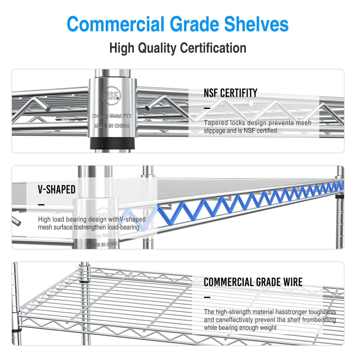 3 Tier Wire Shelving Unit, 1050 LBS NSF Height Adjustable Metal Garage Storage Shelves, Heavy Duty Storage Wire Rack Metal Shelves - Chrome