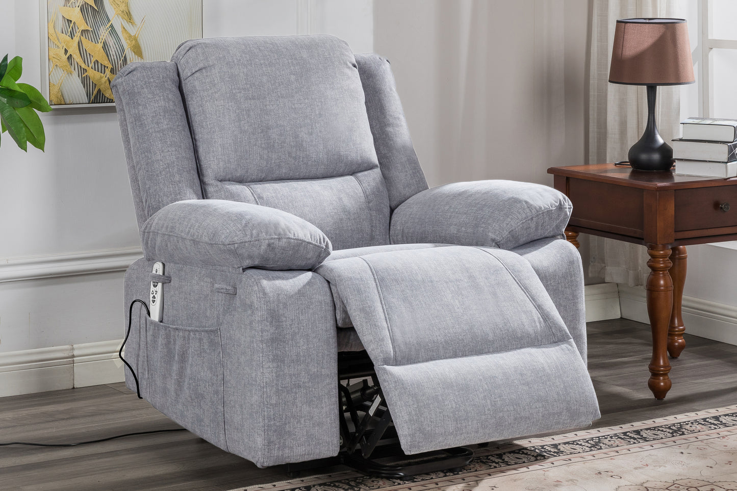 Elderly Electric Power Recliner Chair with Multi-Function Massage, Heating, and Storage - Light Grey