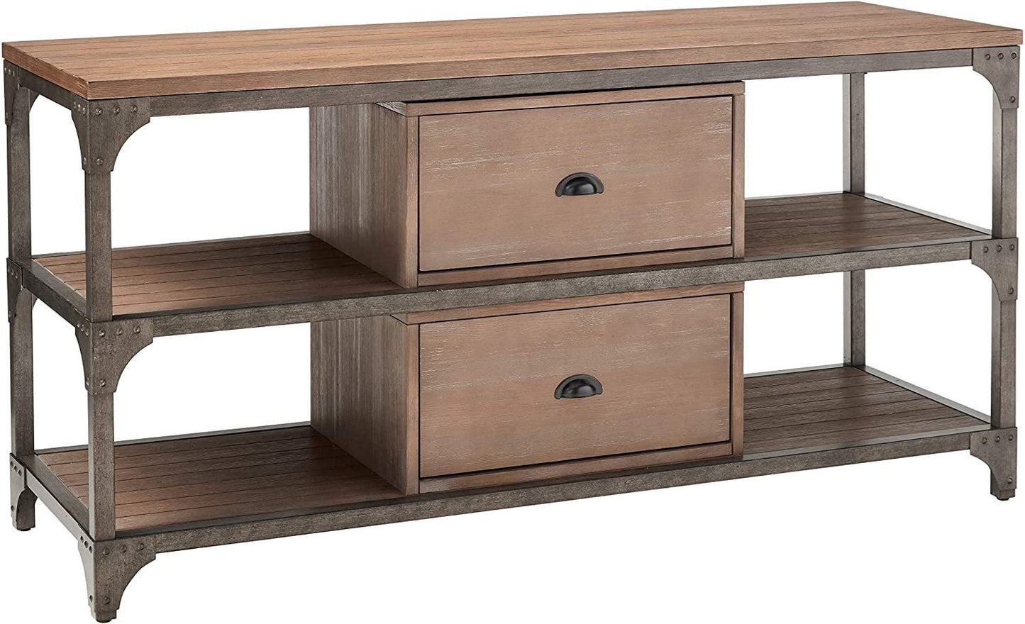 Gorden TV Stand with Weathered Oak & Antique Silver Finish