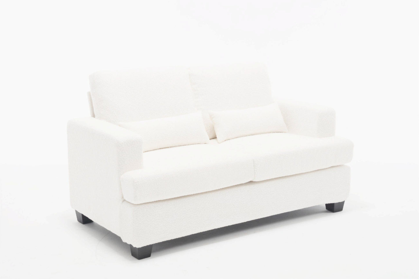 Modern 63 Loveseat for Living Room with Square Armrest and Removable Cushion Set (White & Gray Fabric)