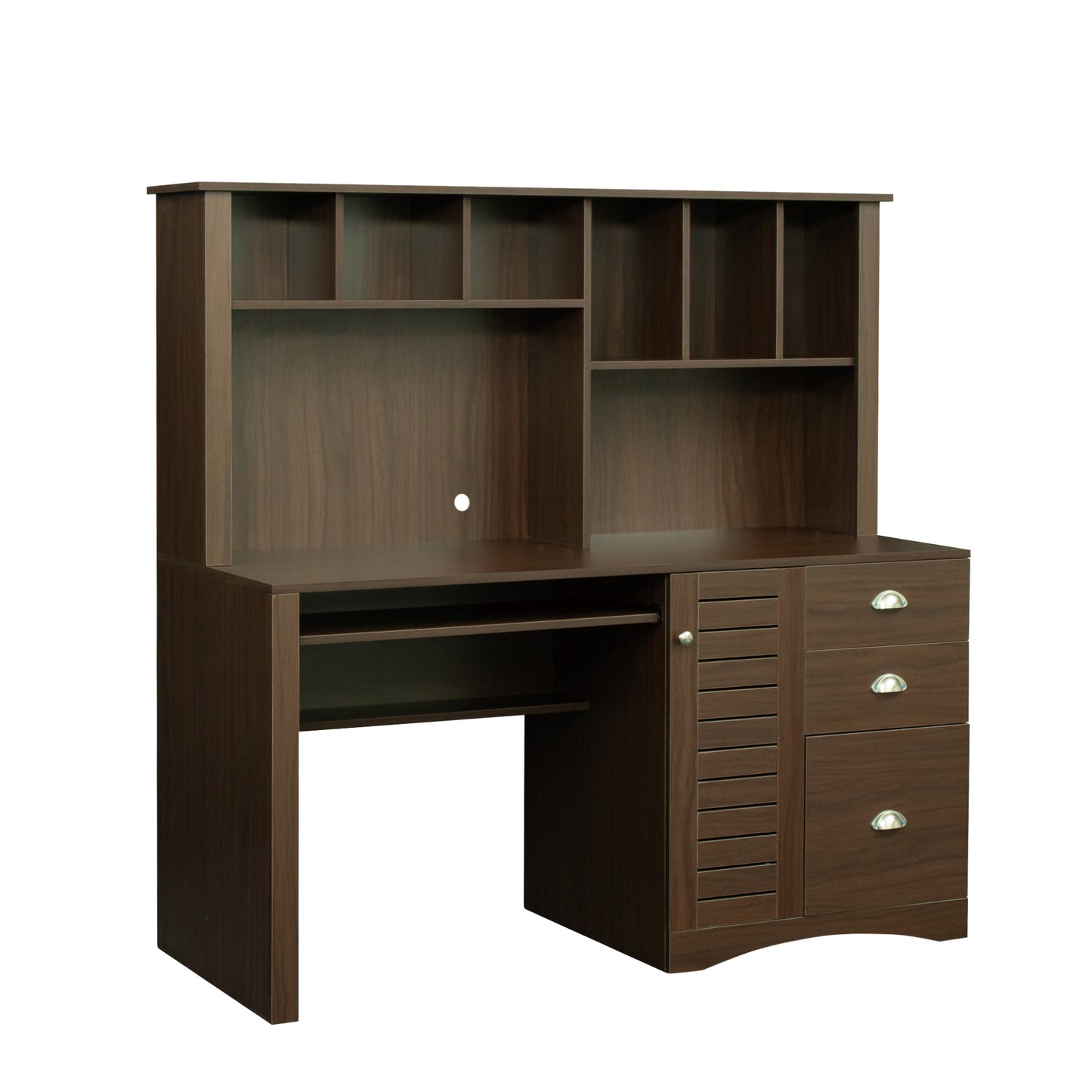 Elegant Walnut Home Office Desk with Hutch and Spacious Storage Capability