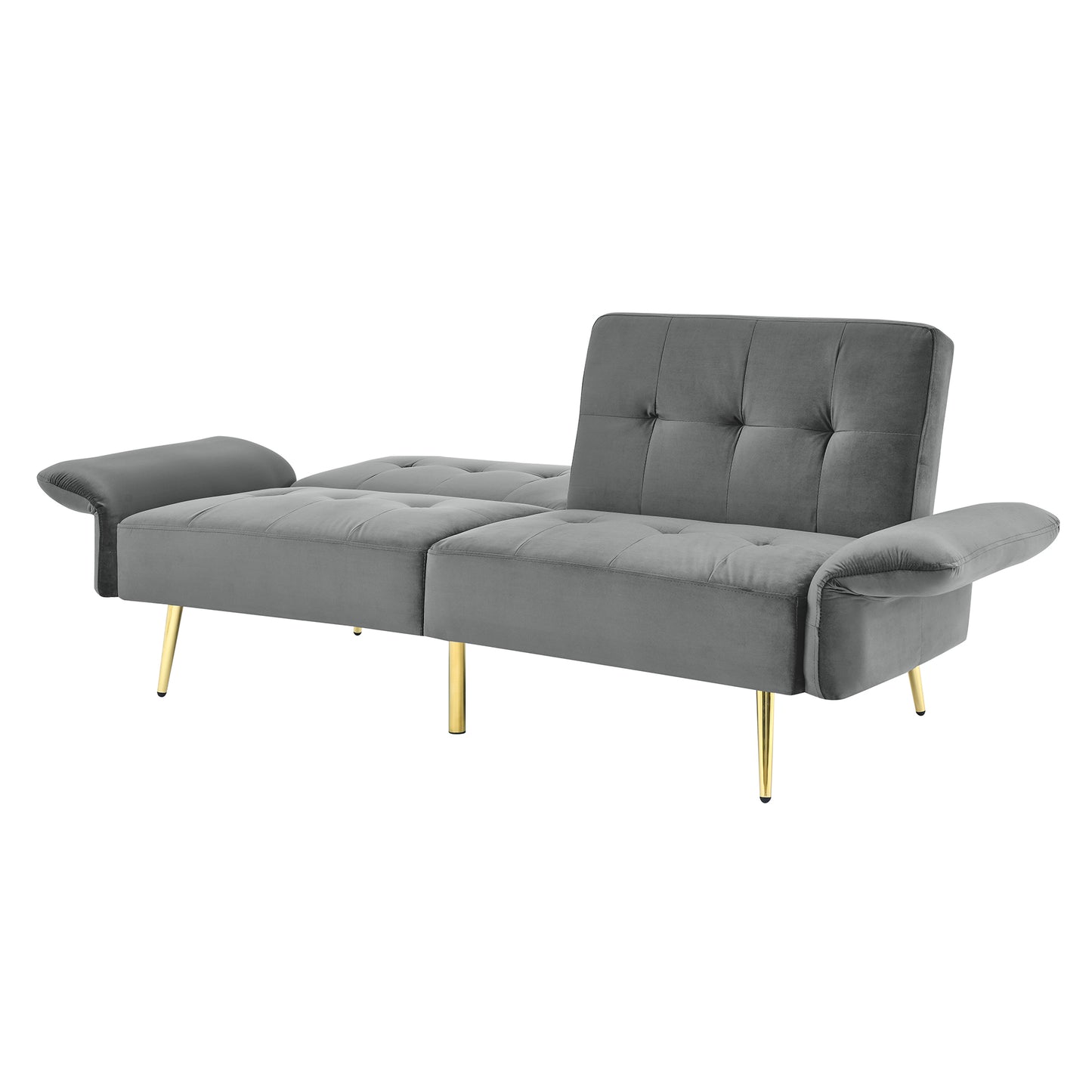 Italian Velvet Futon Sofa Bed with Folded Armrests, Storage, and 280g Velvet - Grey