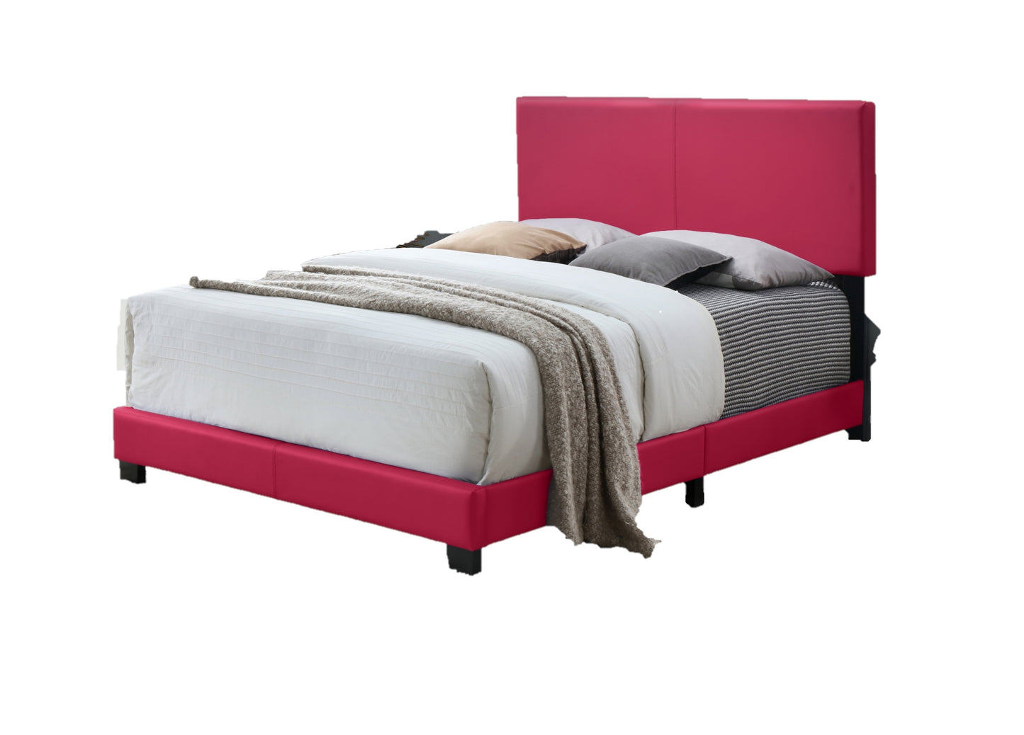 1pc Modern Beautiful Pink Full Size Bedroom Platform Bed Frame PU Fabric