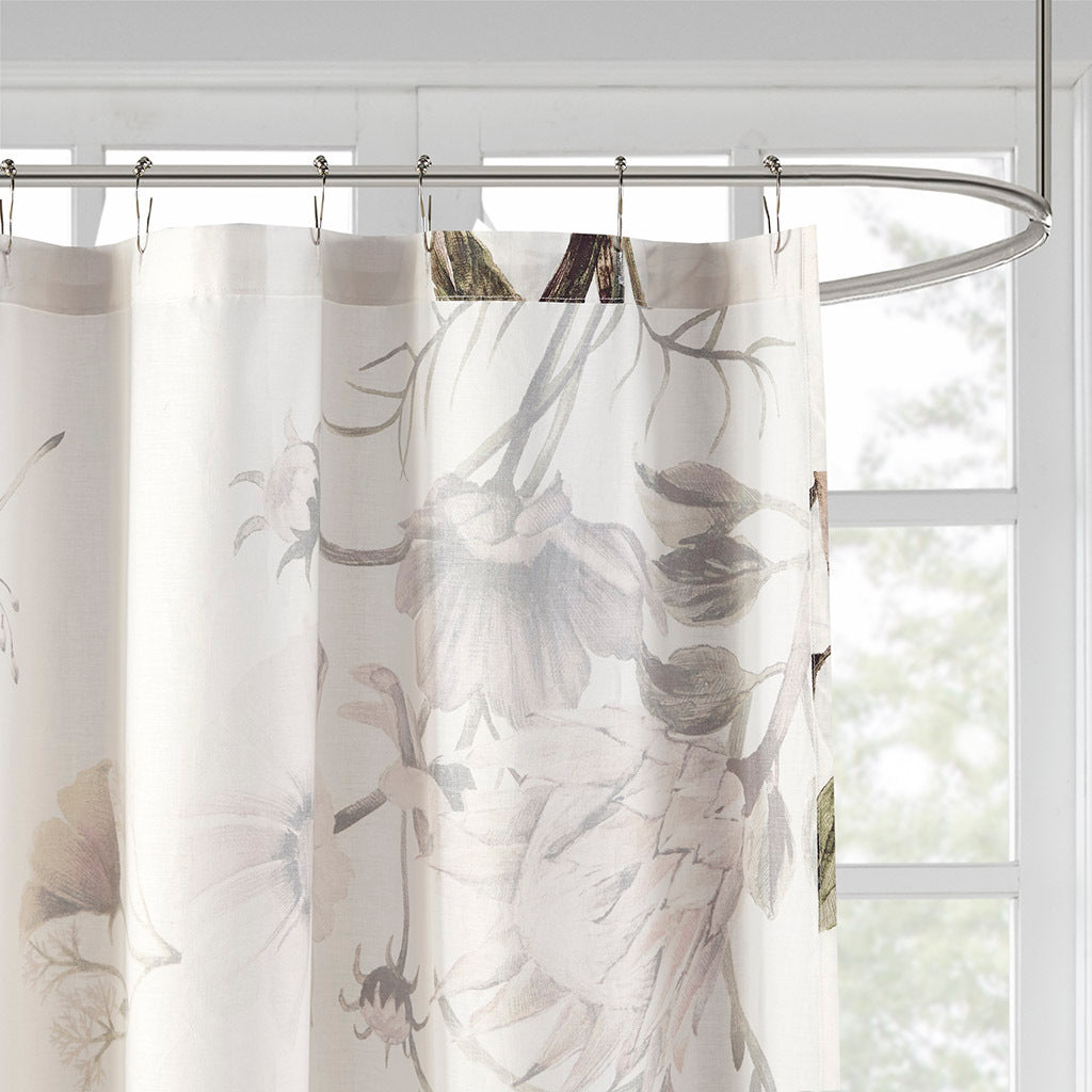 Elegant Blush Floral Cotton Shower Curtain