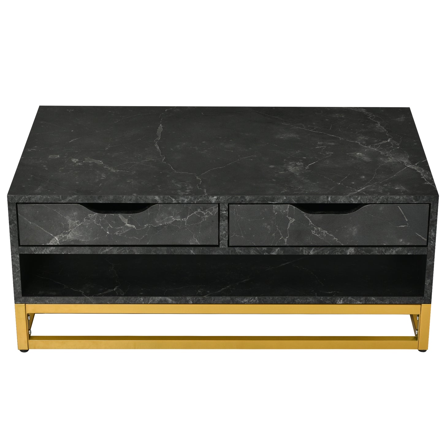 Elegant Marble Coffee Table Set with Metallic Finish and Storage Options