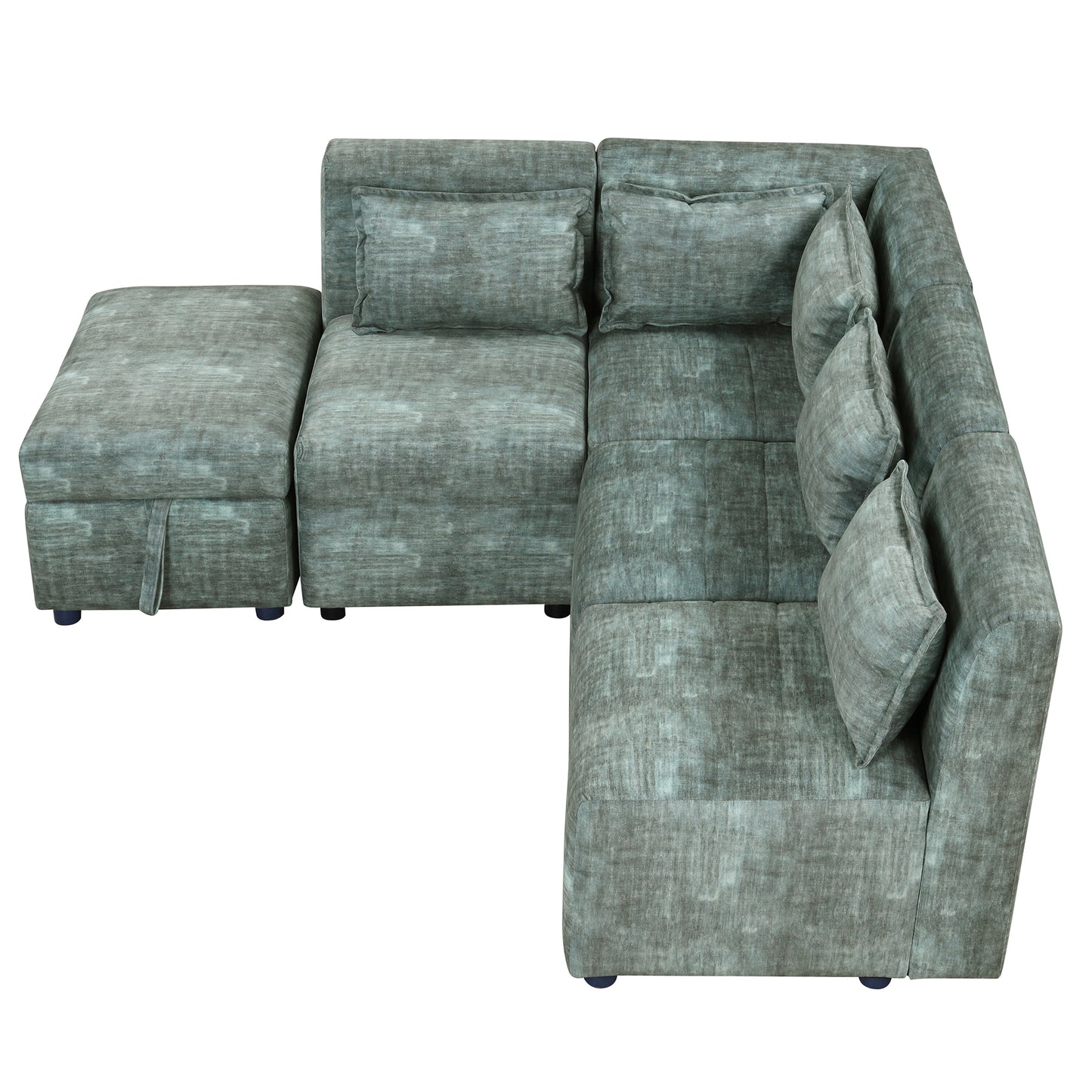 Endless Lounge Creations: Free-Combined Blue-Green Sectional Sofa with Storage Ottoman and 5 Pillows