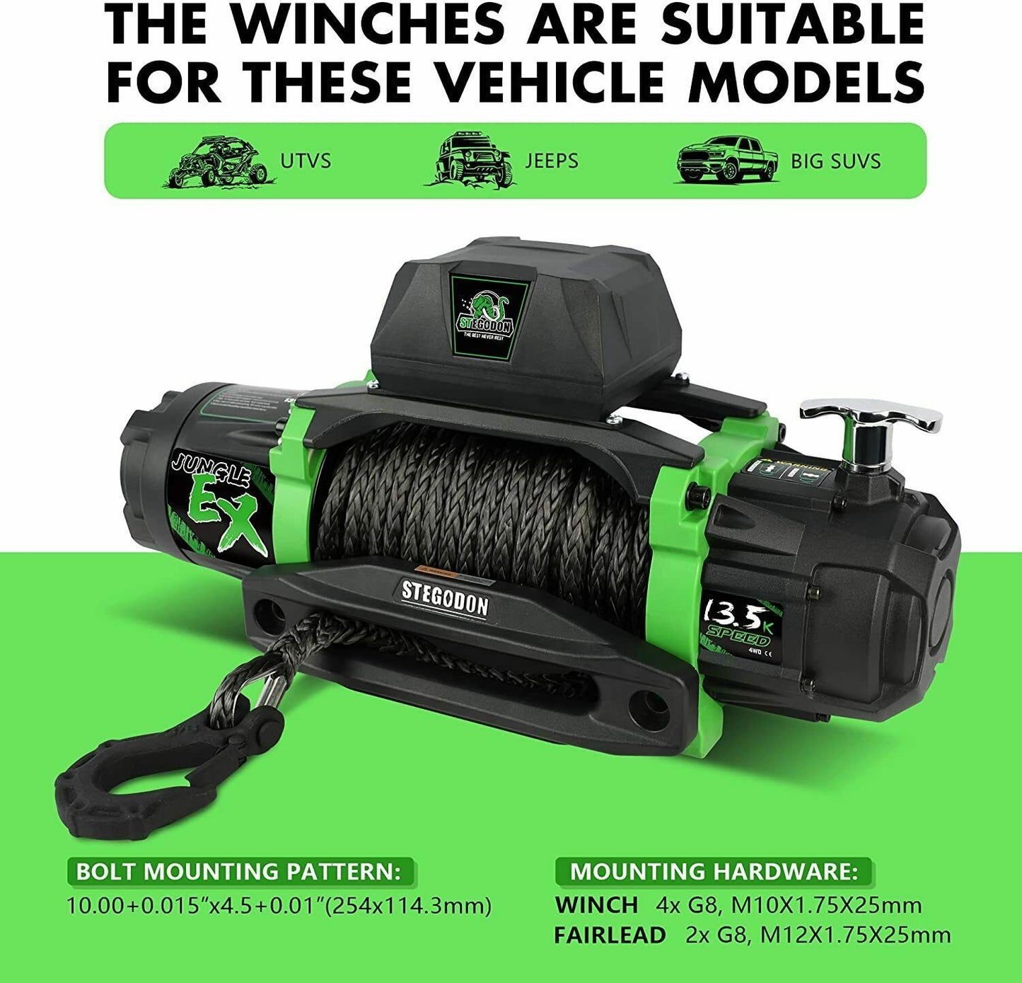 STEGODON JUNGLE-EX SERIES 13500 LBS WINCH: Electric Winch for Towing Trucks and Off-Road Vehicle