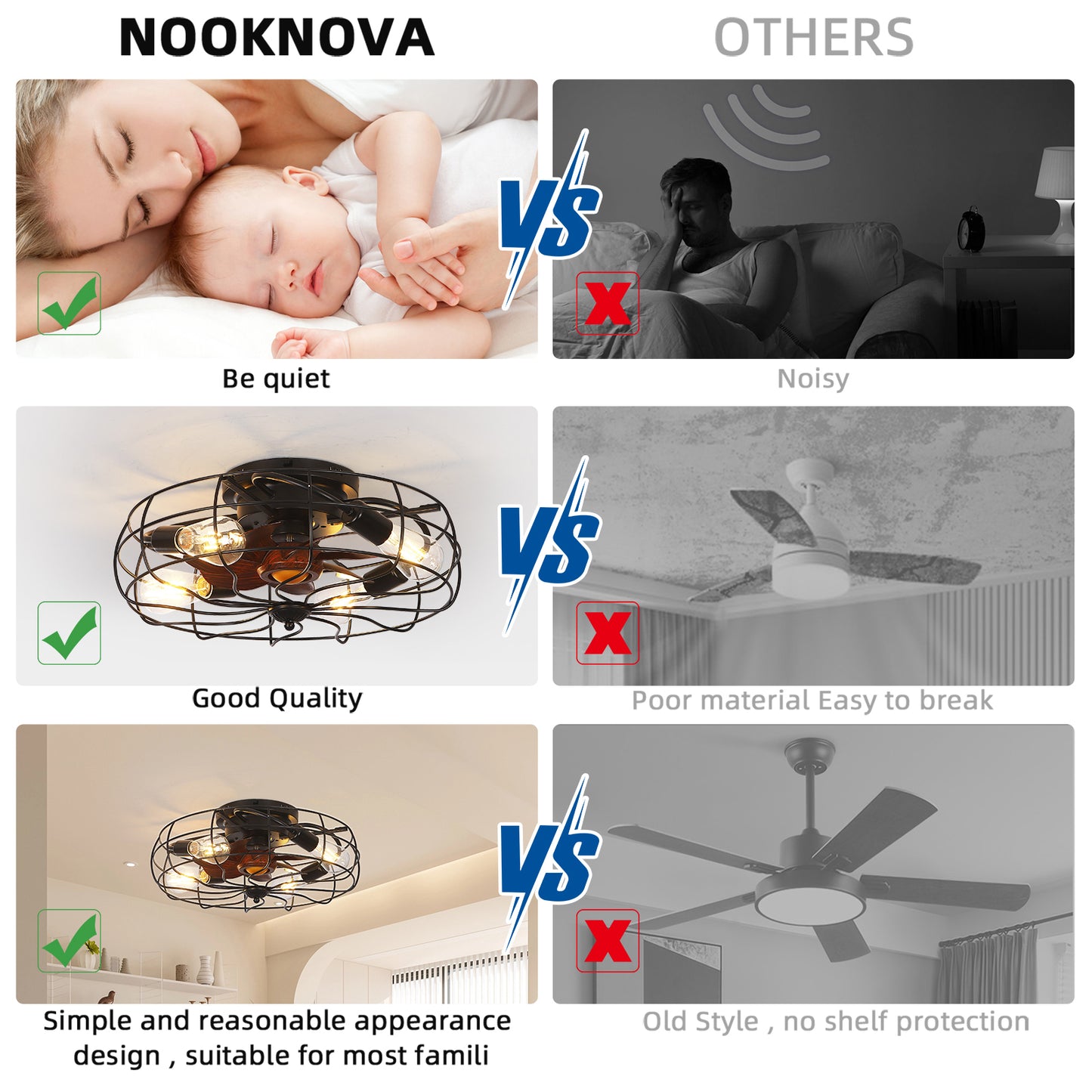 6-Speed Remote Controlled Ceiling Fan with Reversible Blades for Peaceful Operation and Stylish Design