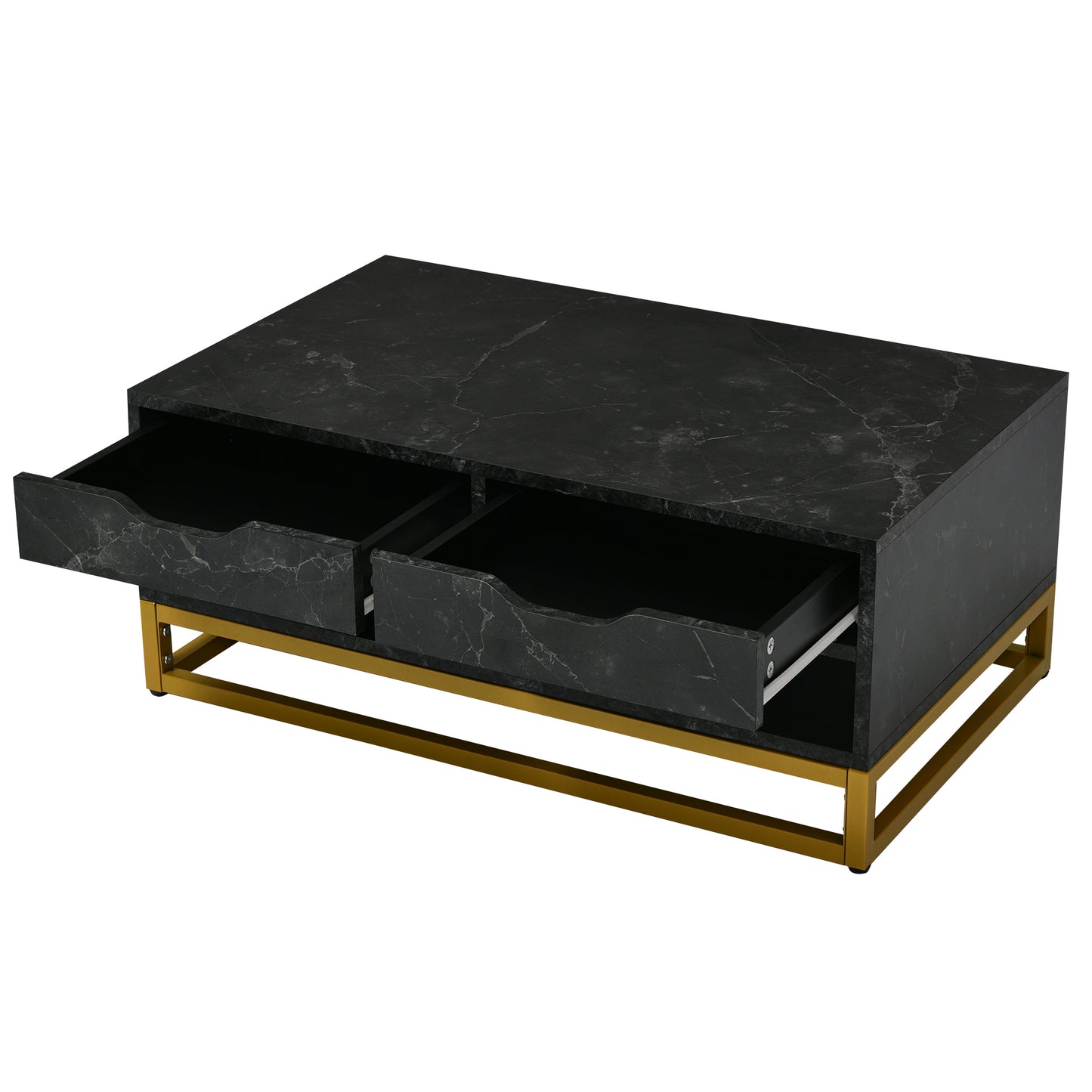 Elegant Marble Coffee Table Set with Metallic Finish and Storage Options