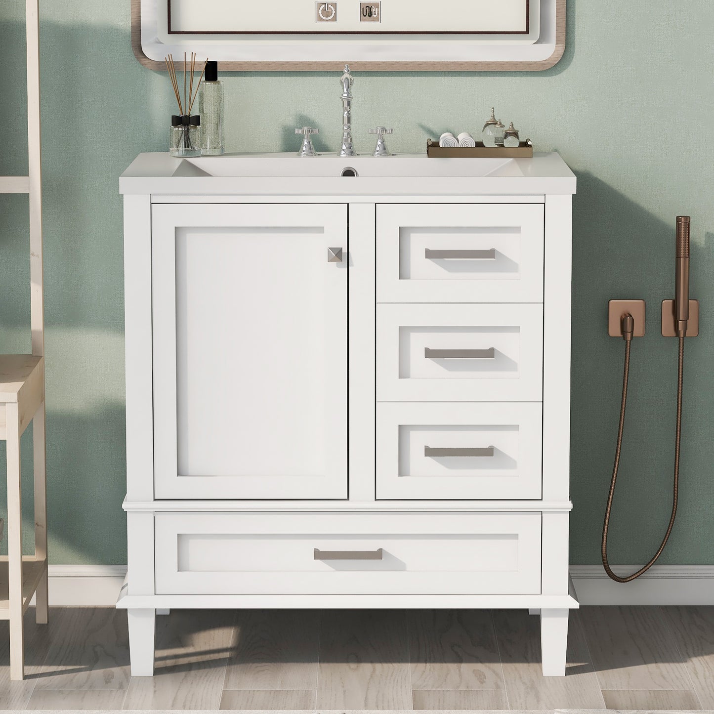 30" Bathroom Vanity , Modern Bathroom Cabinet with Sink Combo Set, Bathroom Storage Cabinet with a Soft Closing Door and 3 Drawers, Solid Wood Frame(White)