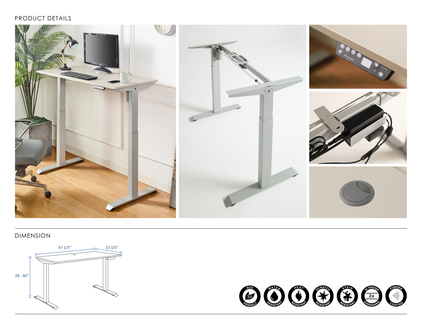 Motion Electric Height Adjustable Desk in Light Gray