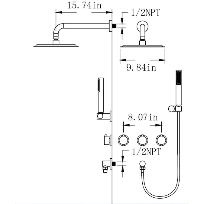 Matte Black 10-inch Rain Shower System with Dual Bathroom Shower Heads and Wall Mount