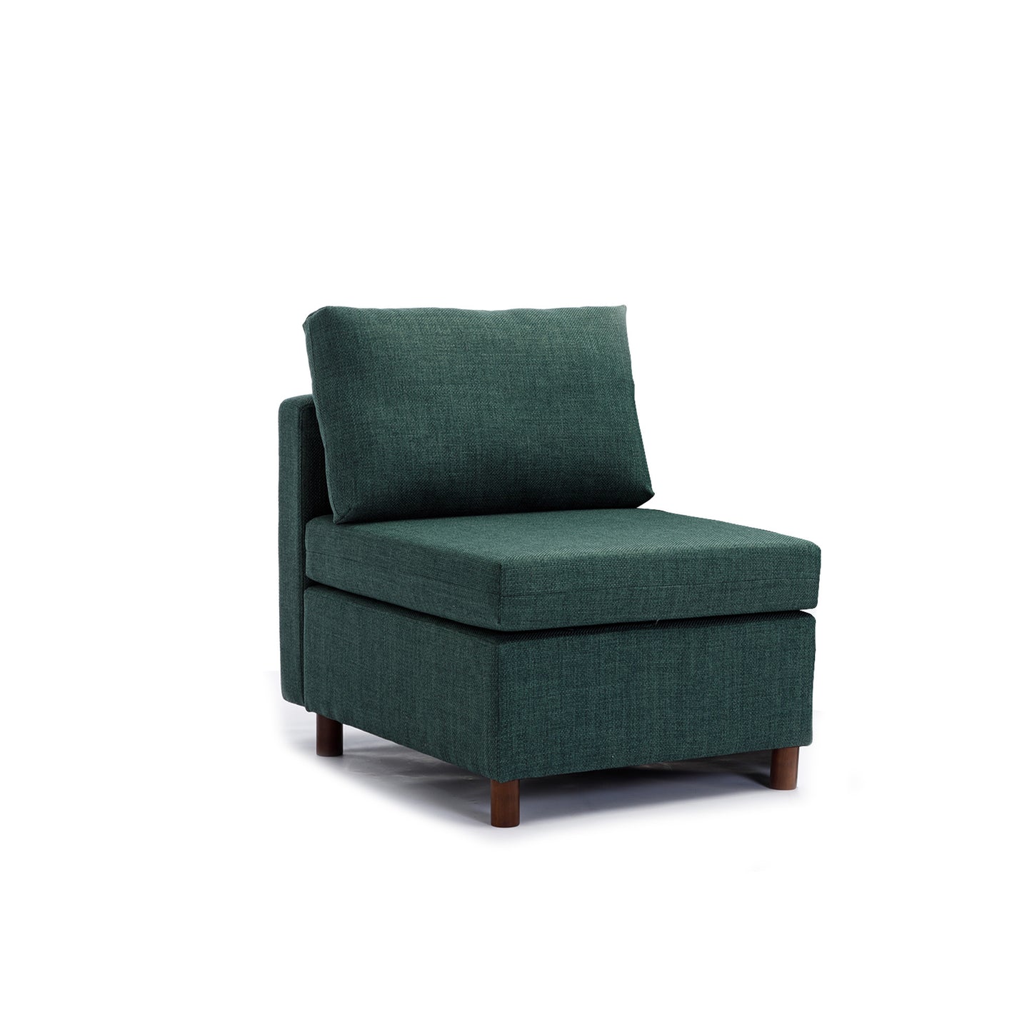 2-Seat Green Linen Sectional Sofa with Ottoman