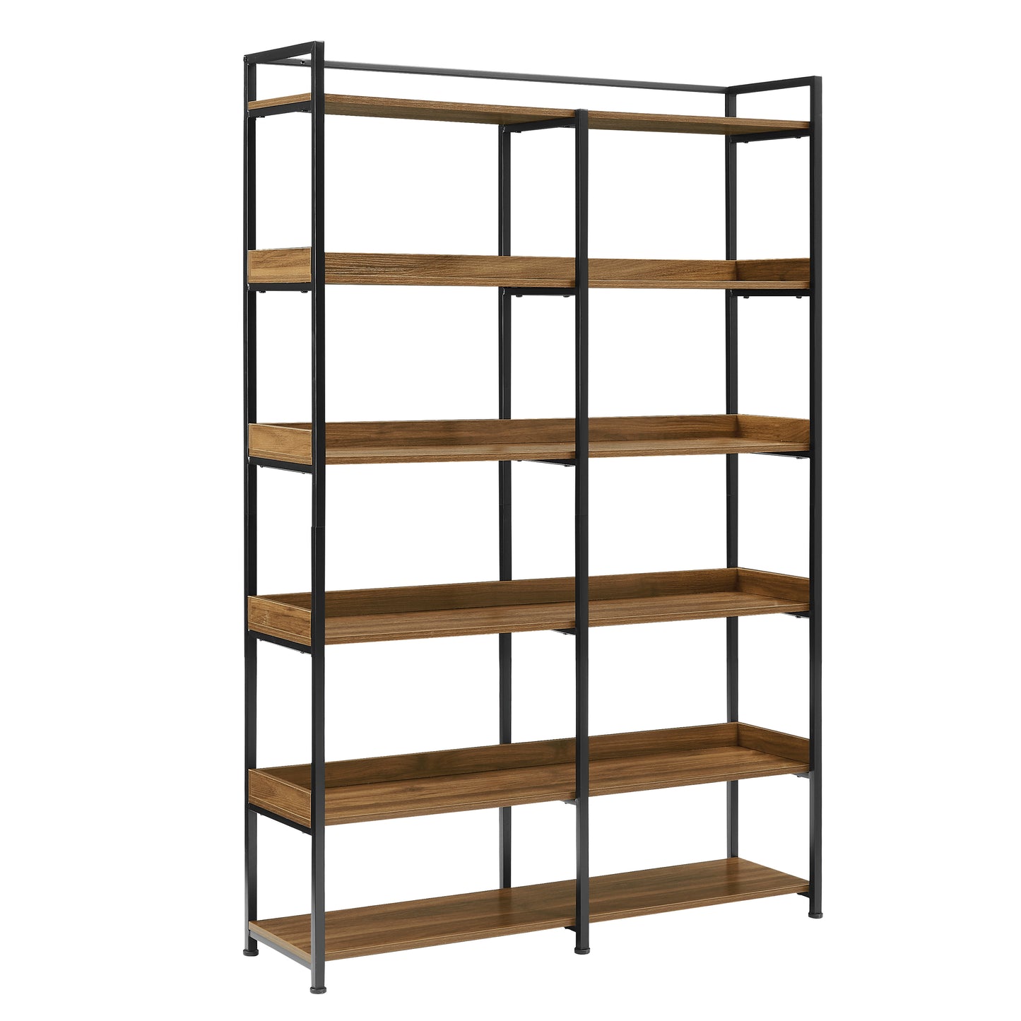 70.8 Inch Tall Bookshelf MDF Boards Stainless Steel Frame, 6-tier Shelves with Back&Side Panel, Adjustable Foot Pads, Brown