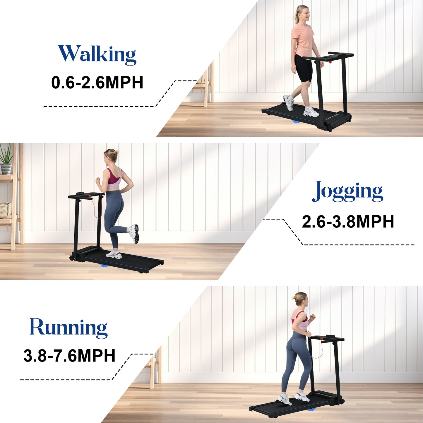 Electric Treadmill Foldable Exercise Walking Machince for Home/Office LCD Display, Peak 2.5HP, 0.6-7.6MPH, Compact Folding Easy Assembly 12 Preset Program, 265LBS