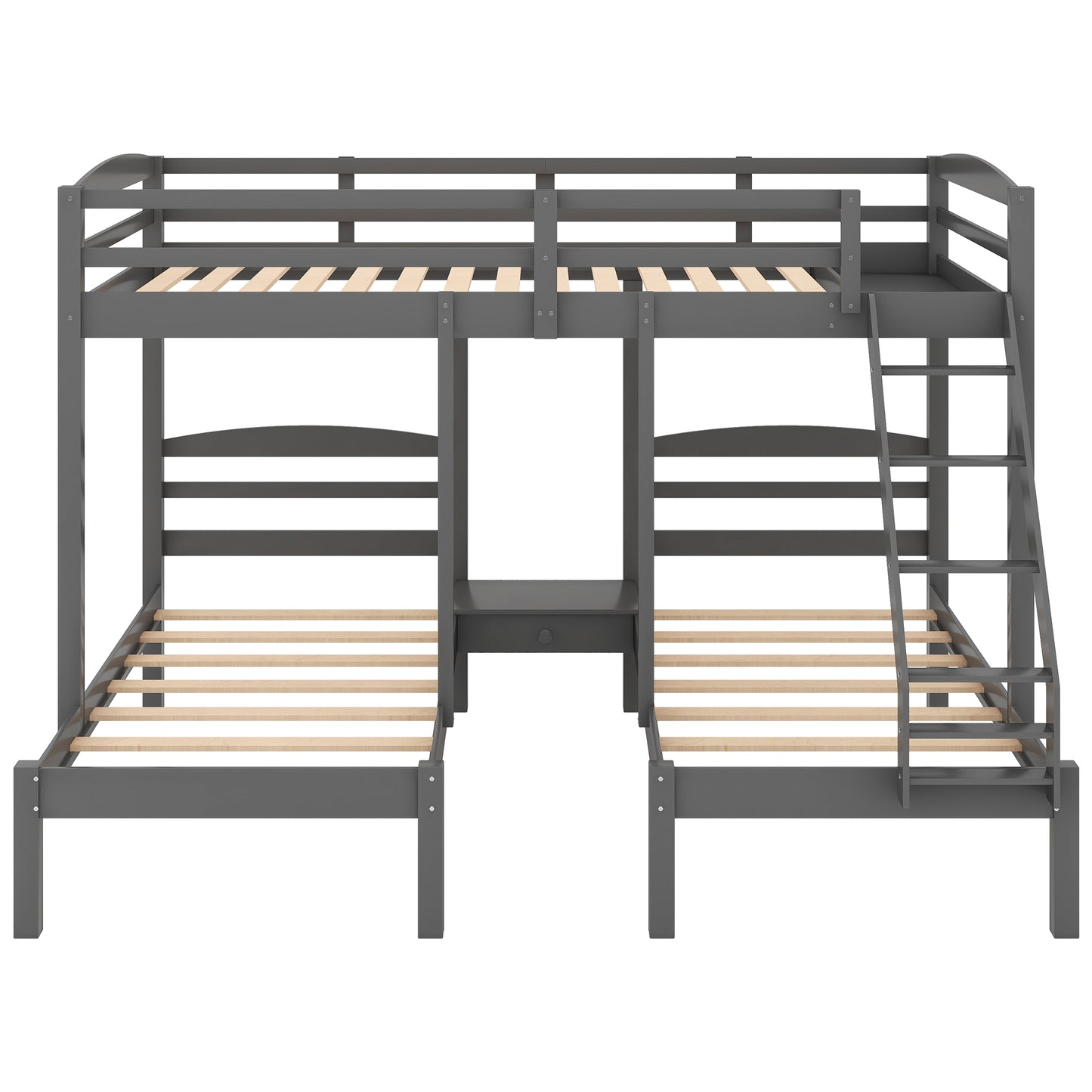 Gray Triple Bunk Bed with Full over Twin & Twin