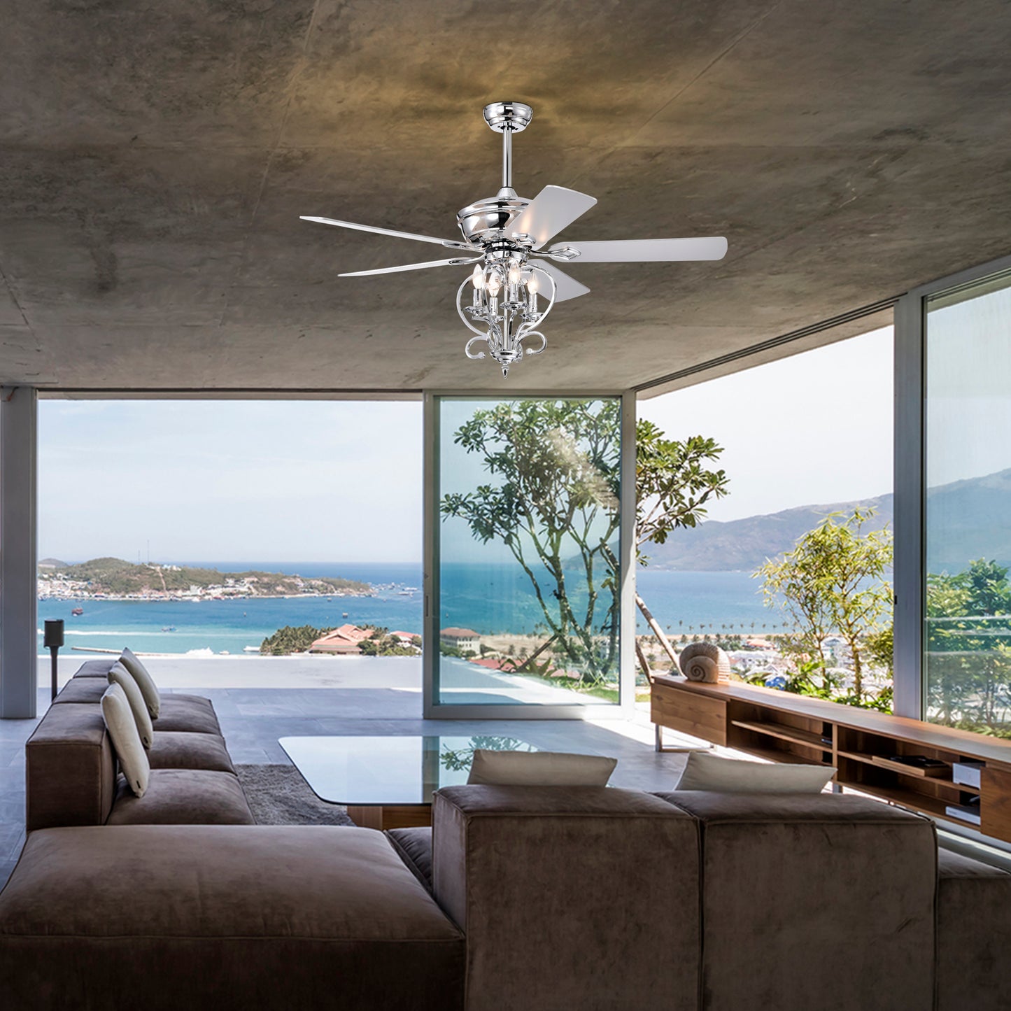 52-inch Silver Traditional Ceiling Fan with Reversible Airflow and Remote Control