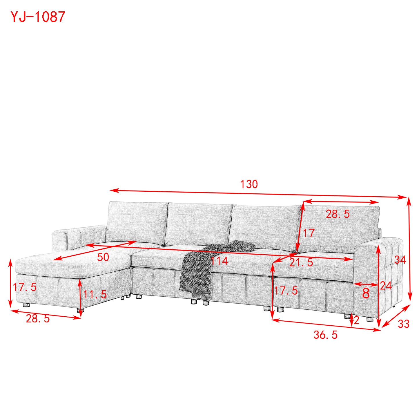 Modular L Shaped Sectional Sofa with Ottoman for Living Room Apartment