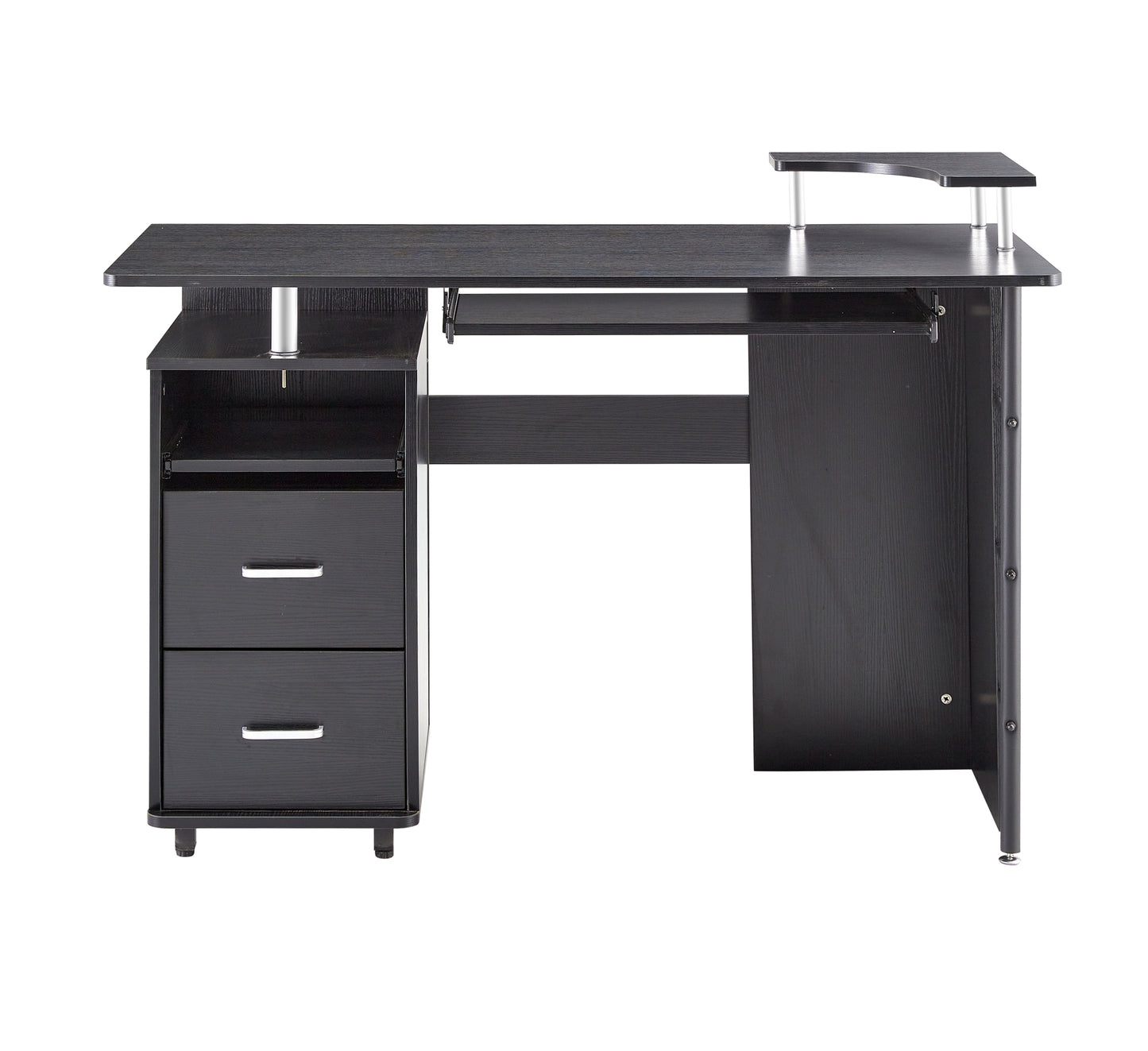 Sleek Black Solid Wood Computer Desk with Storage Shelves and Planting Shelf - 47.24''L x 21.65''W x 34.35''H