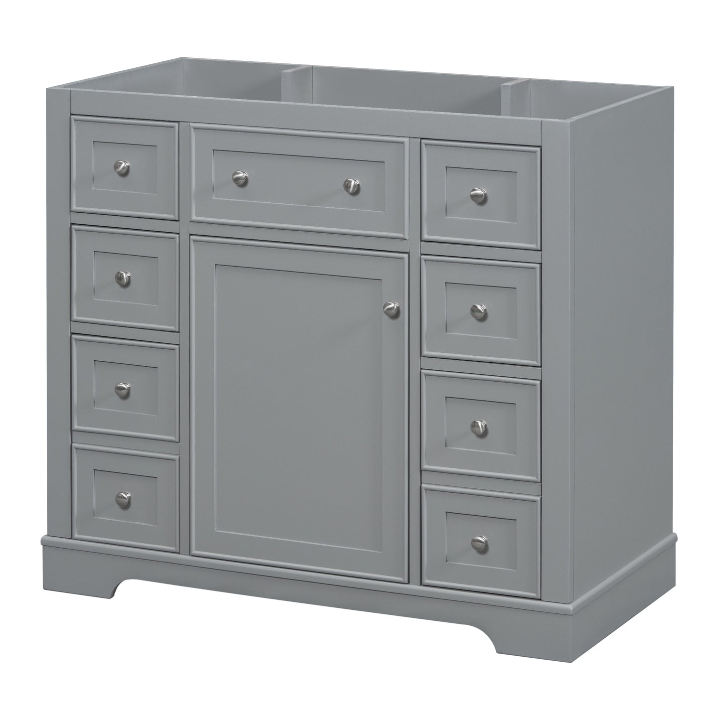 36" Bathroom Vanity without Sink, Cabinet Base Only, One Cabinet and Six Drawers, Grey