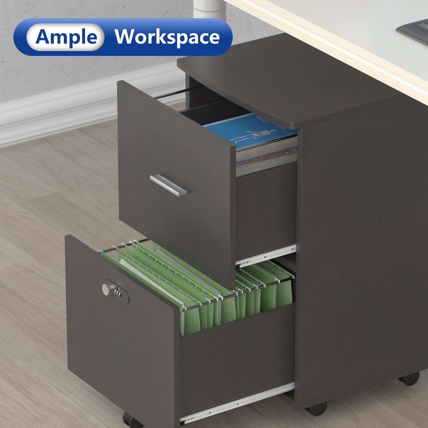 Dark Gray Lockable File Cabinet with Printer Stand