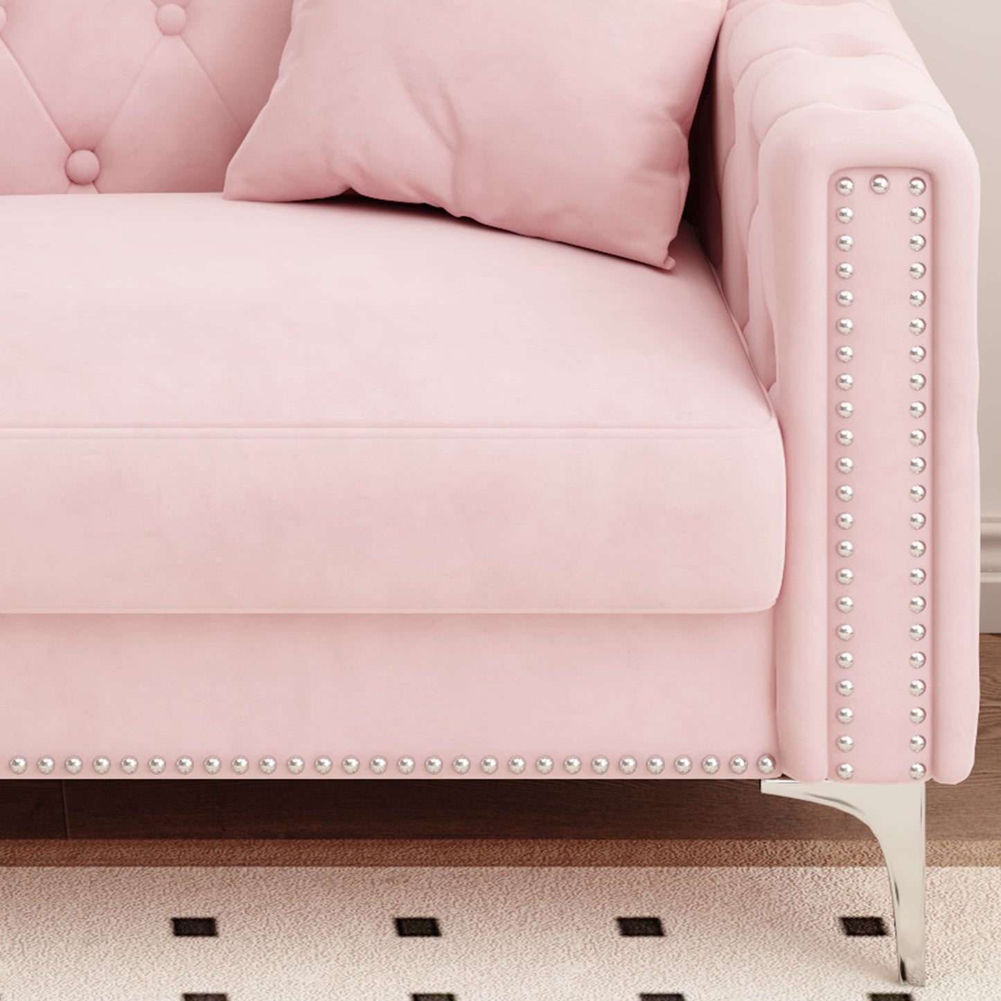 Sofa includes 2 pillows, 83 "pink velvet triple sofa, suitable for large and small Spaces