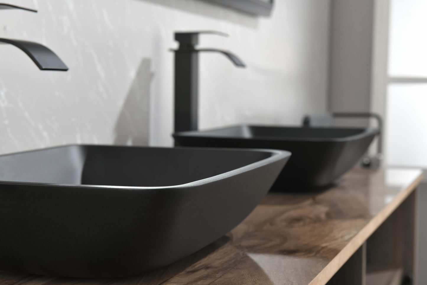 Black Matte Glass Vessel Bathroom Sink Set with Faucet and Drain