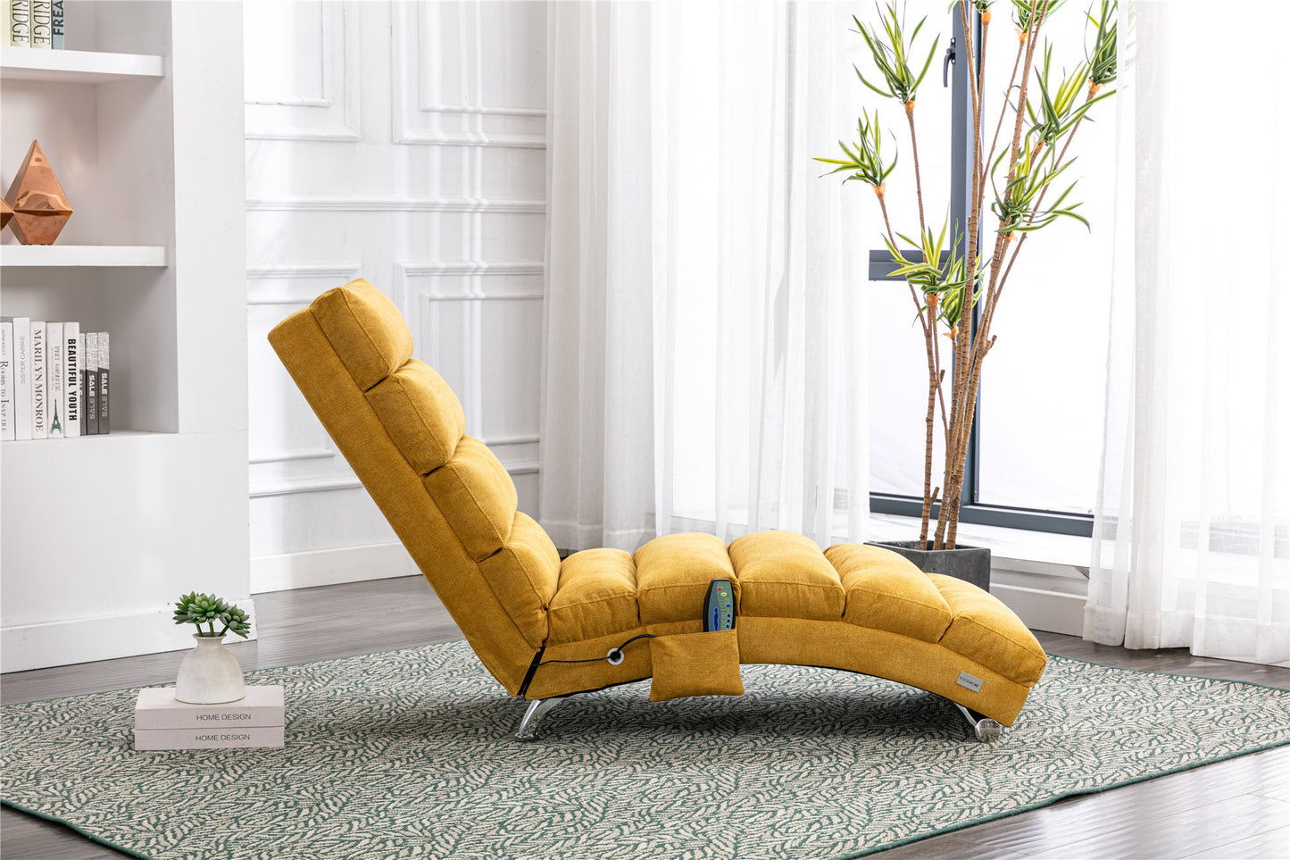 Linen Chaise Lounge Indoor Chair, Modern Long Lounger for Office or Living Room