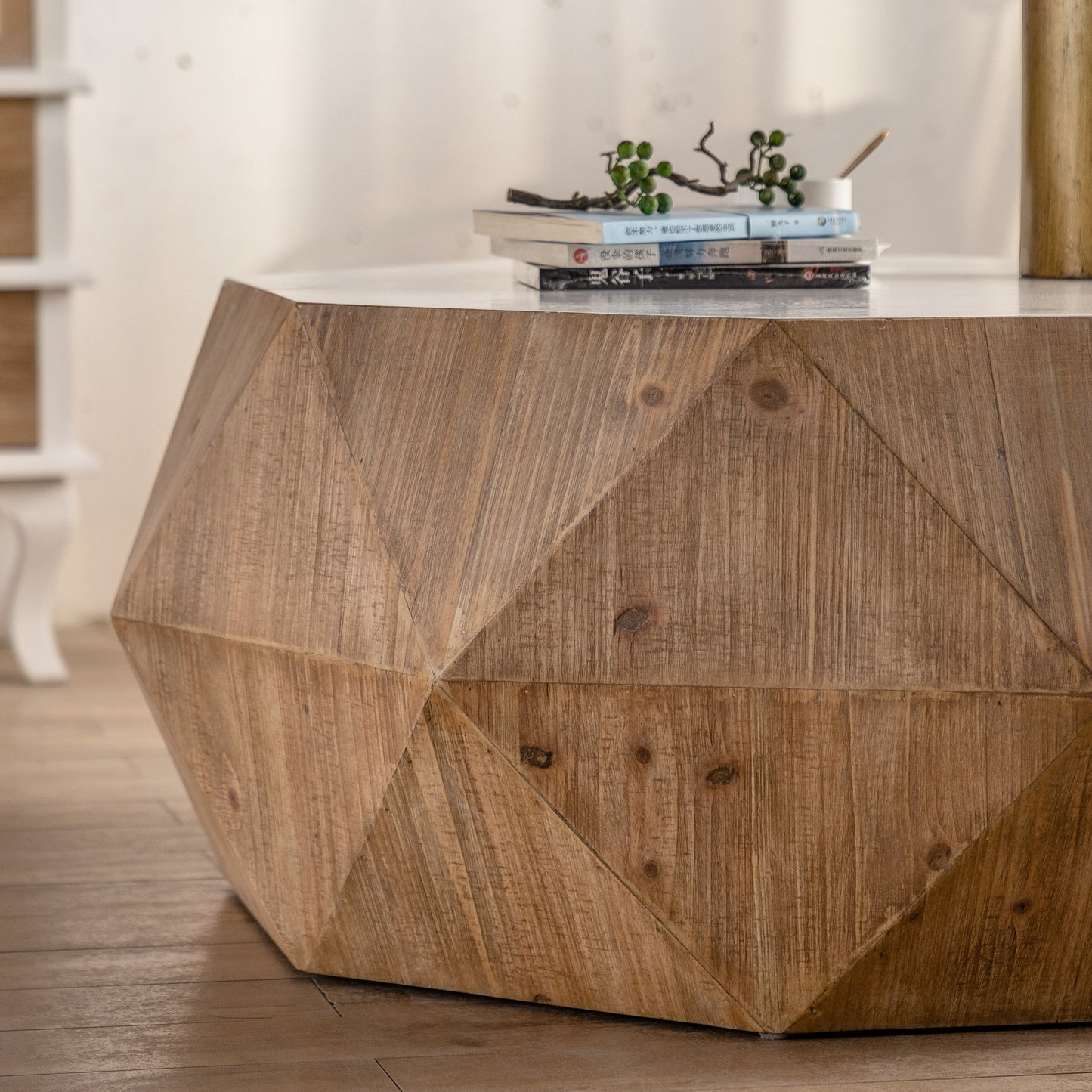 Vintage American Style White Coffee Table with Three-Dimensional Embossed Pattern Design