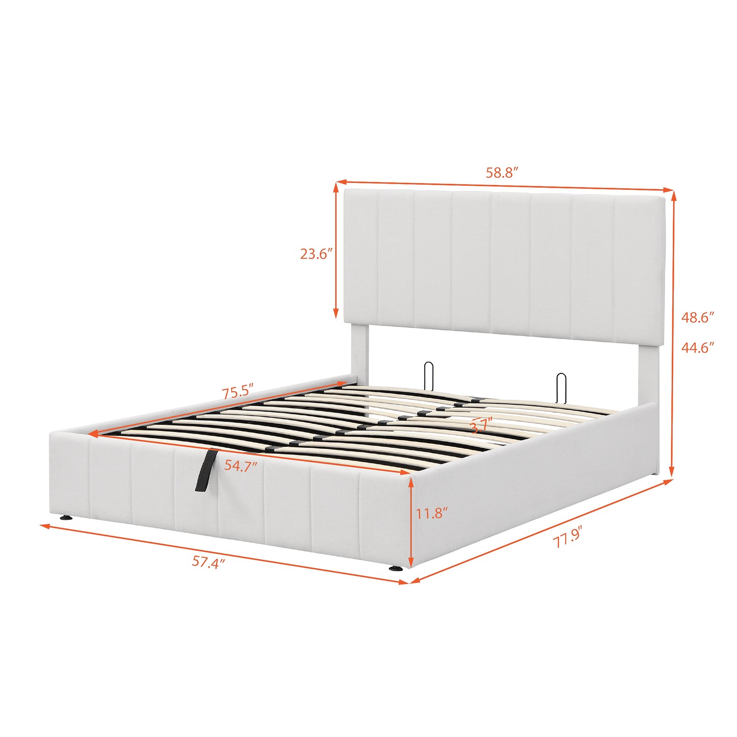 Full size Upholstered Platform bed with a Hydraulic Storage System - White