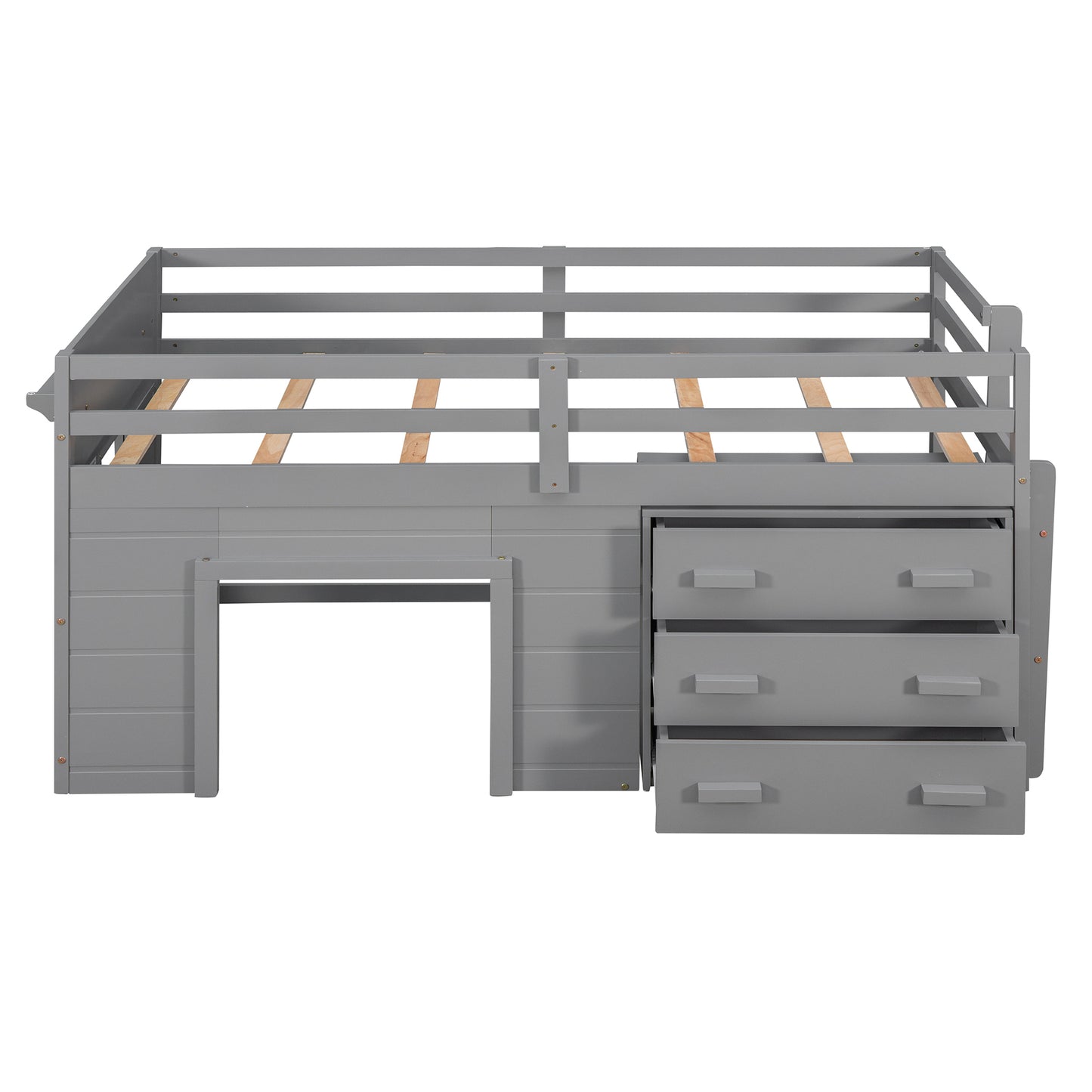 Twin Size Loft Bed with Cabinet and Shelf - Gray