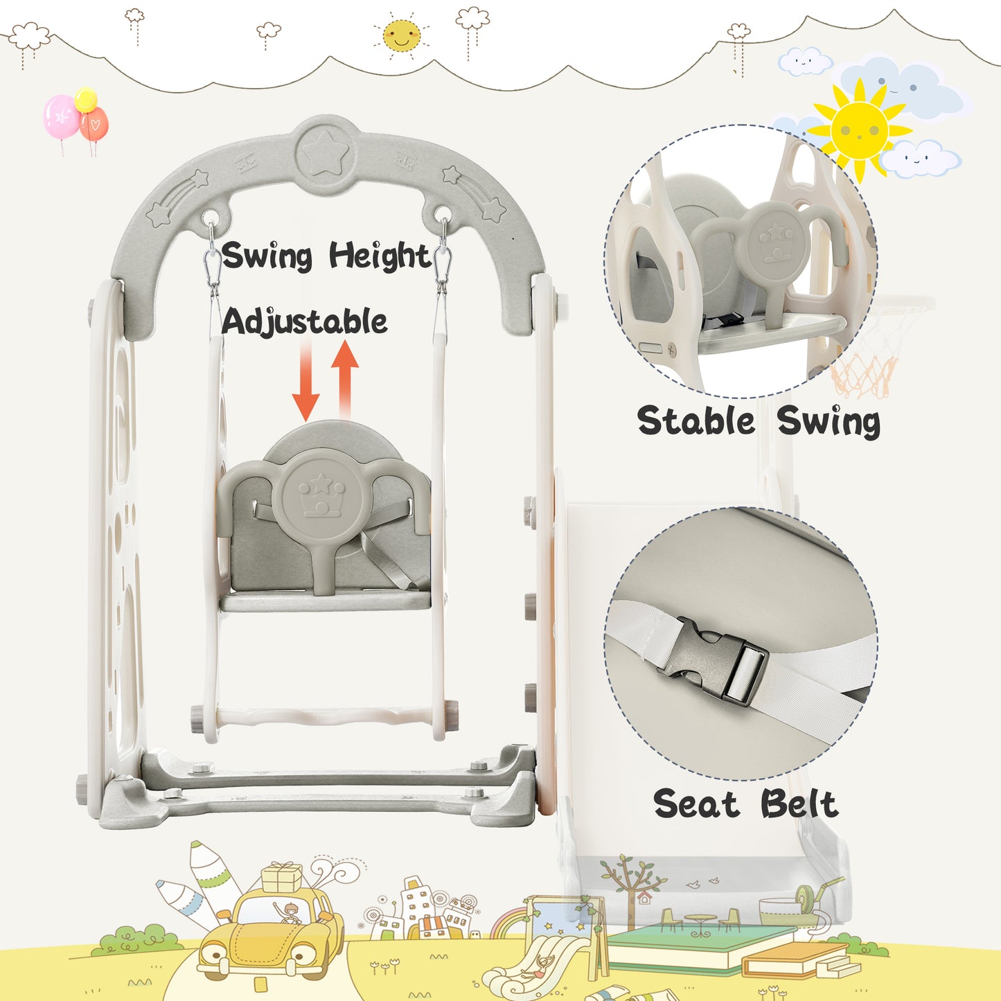 3 in 1 Toddler Swing and Slide Playset with Alphabet Theme