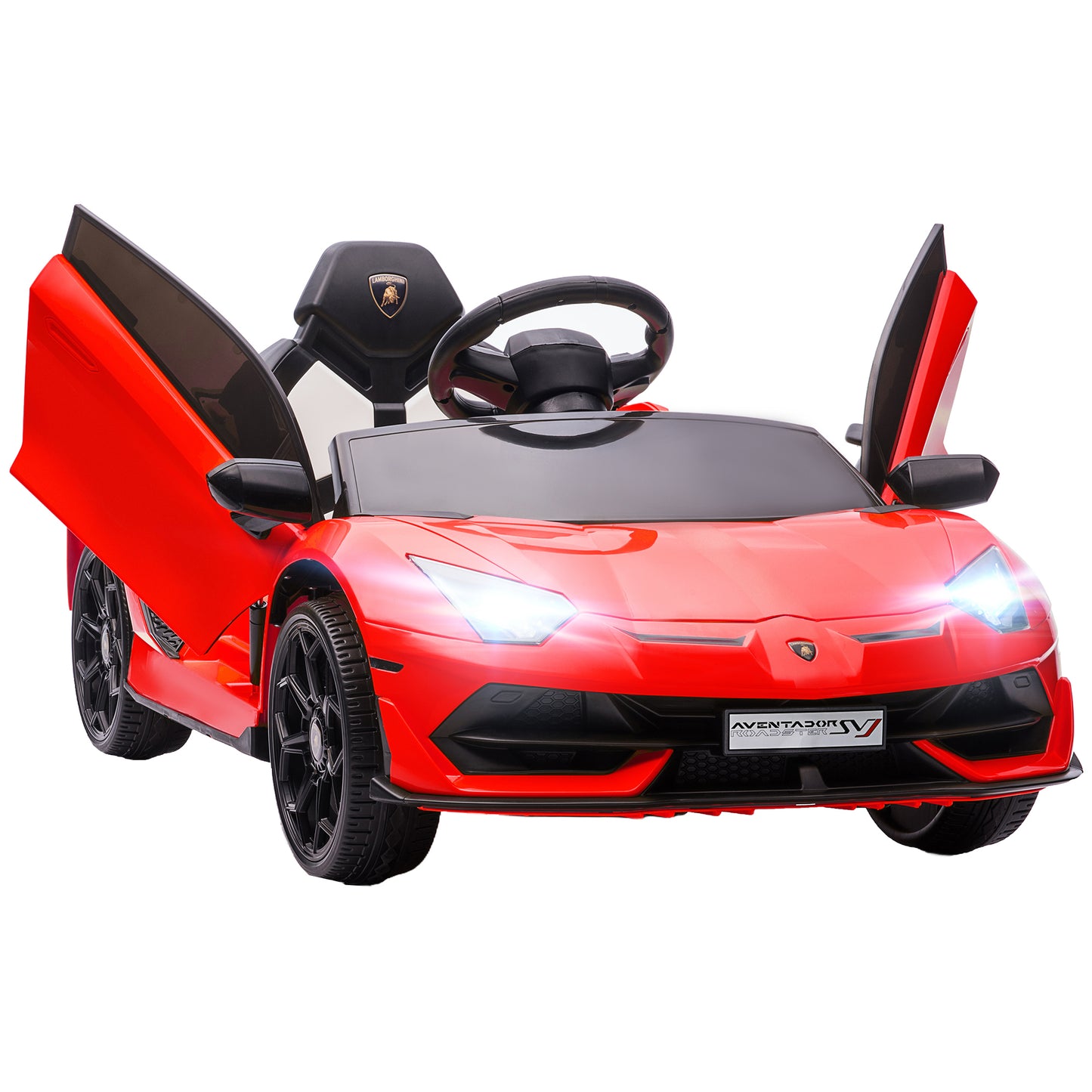 Aosom Lamborghini Aventador Licensed Kids Ride on Car with Scissor Doors, Easy Transport, 12V Electric Car for Kids with Remote Control, Suspension System, Horn, Music, Lights, Red